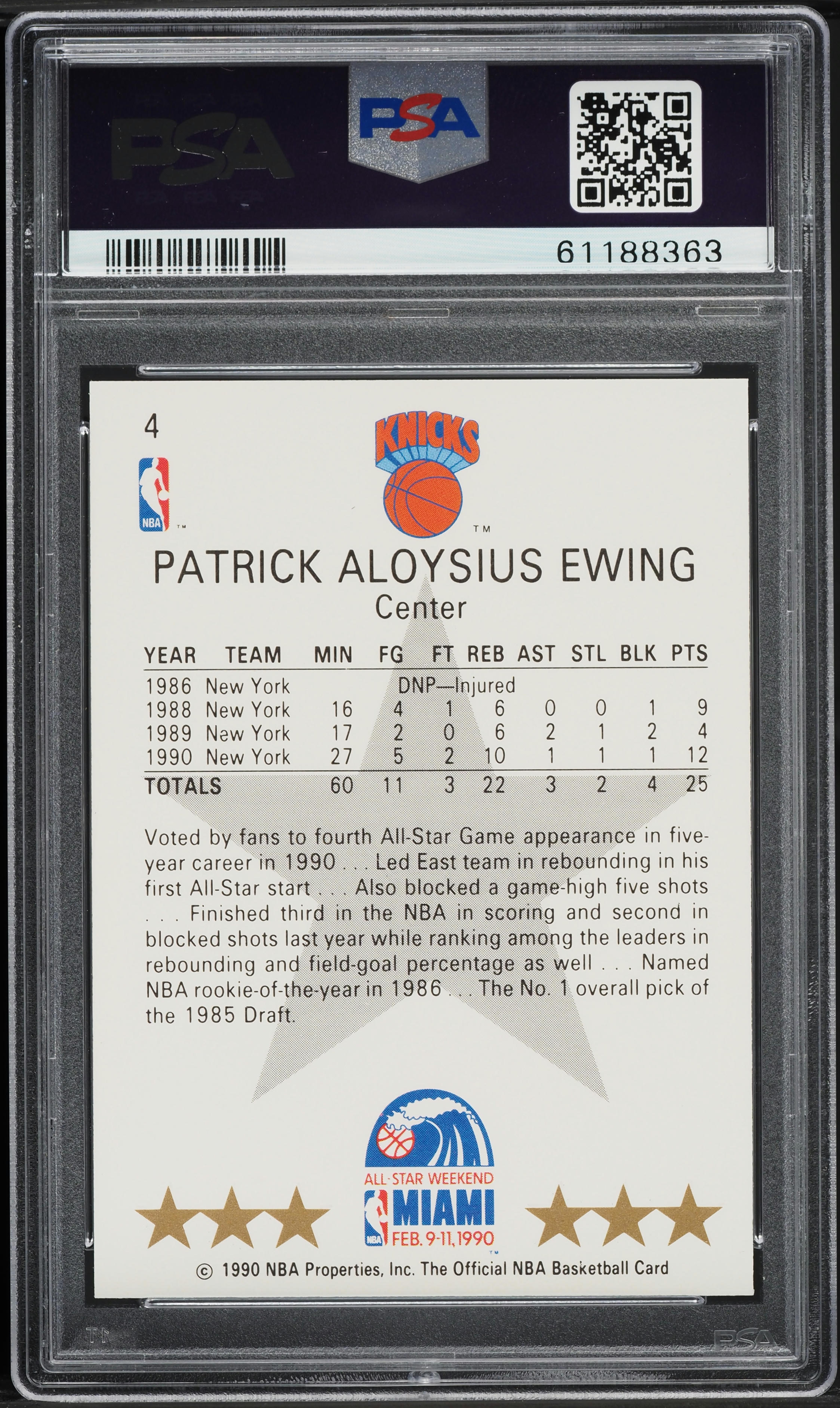 1990 Hoops Patrick Ewing ALL-STAR #4 PSA 9 MINT