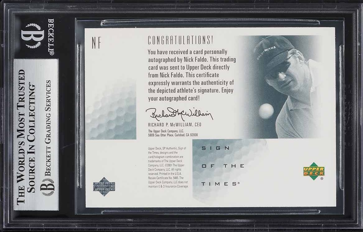 2001 SP Authentic Sign Of The Times Nick Faldo SP AUTO #NF BGS 8.5 NM-MT+