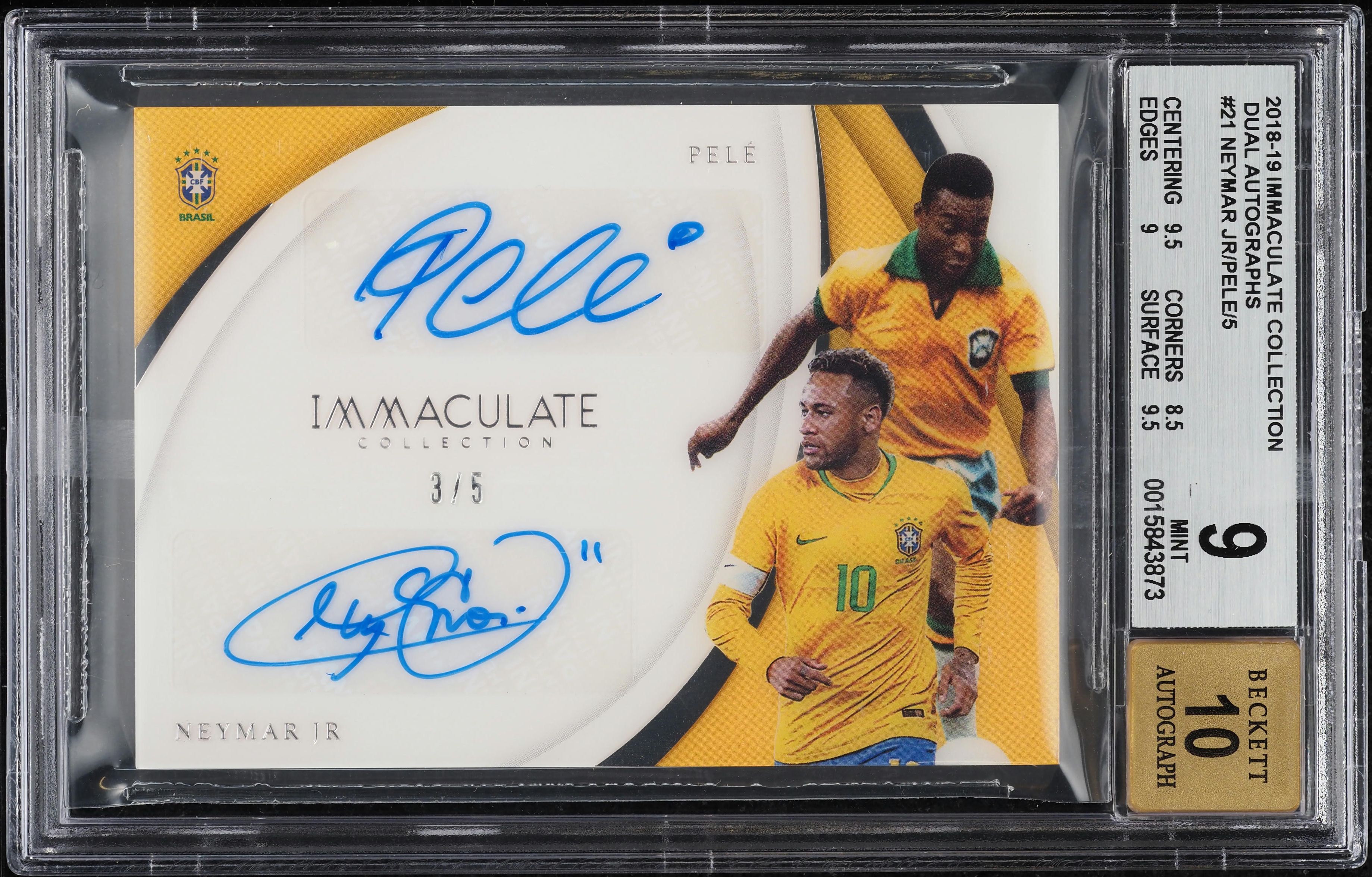 2018 Immaculate Collection Dual Neymar Jr & Pele AUTO /5 #21 BGS 9 