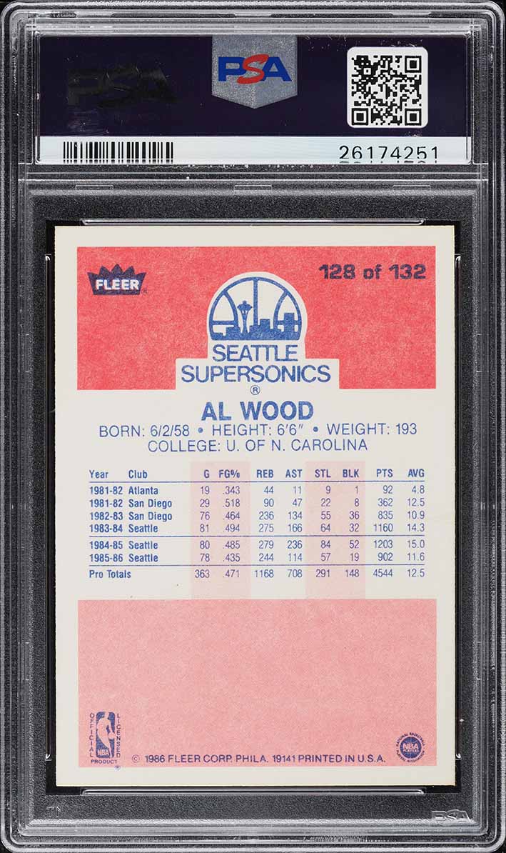 1986 Fleer Basketball AL Wood #128 PSA 10 GEM MINT