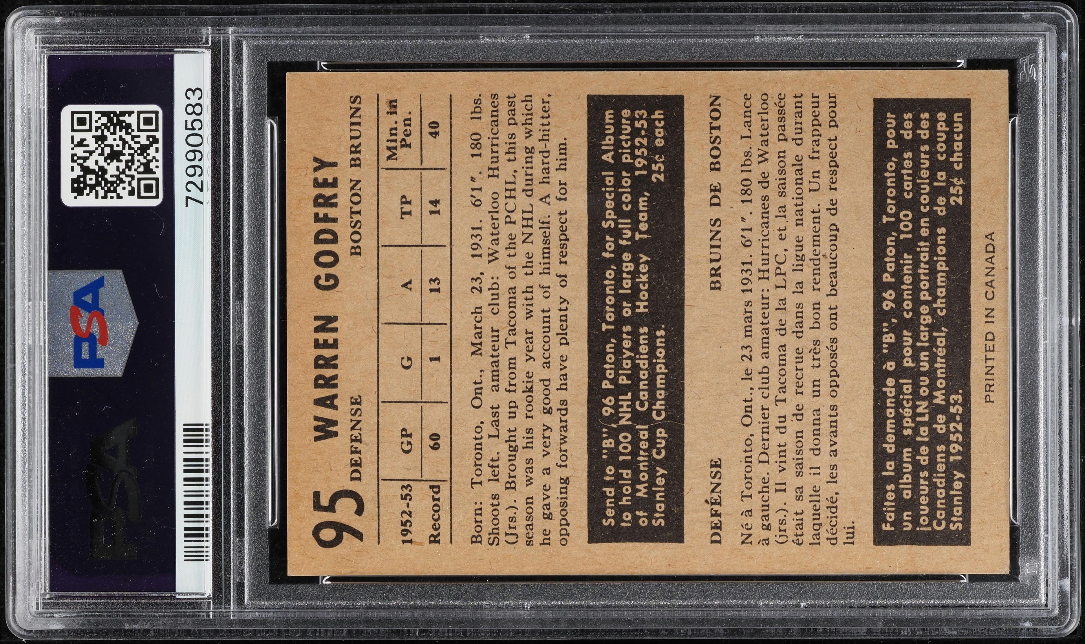 1953 Parkhurst Warren Godfrey #95 PSA 7 NRMT