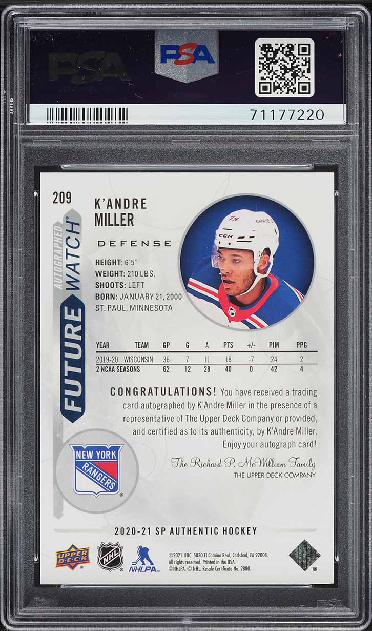 2020 SP Authentic K'Andre Miller ROOKIE AUTO /999 #209 PSA 9 MINT