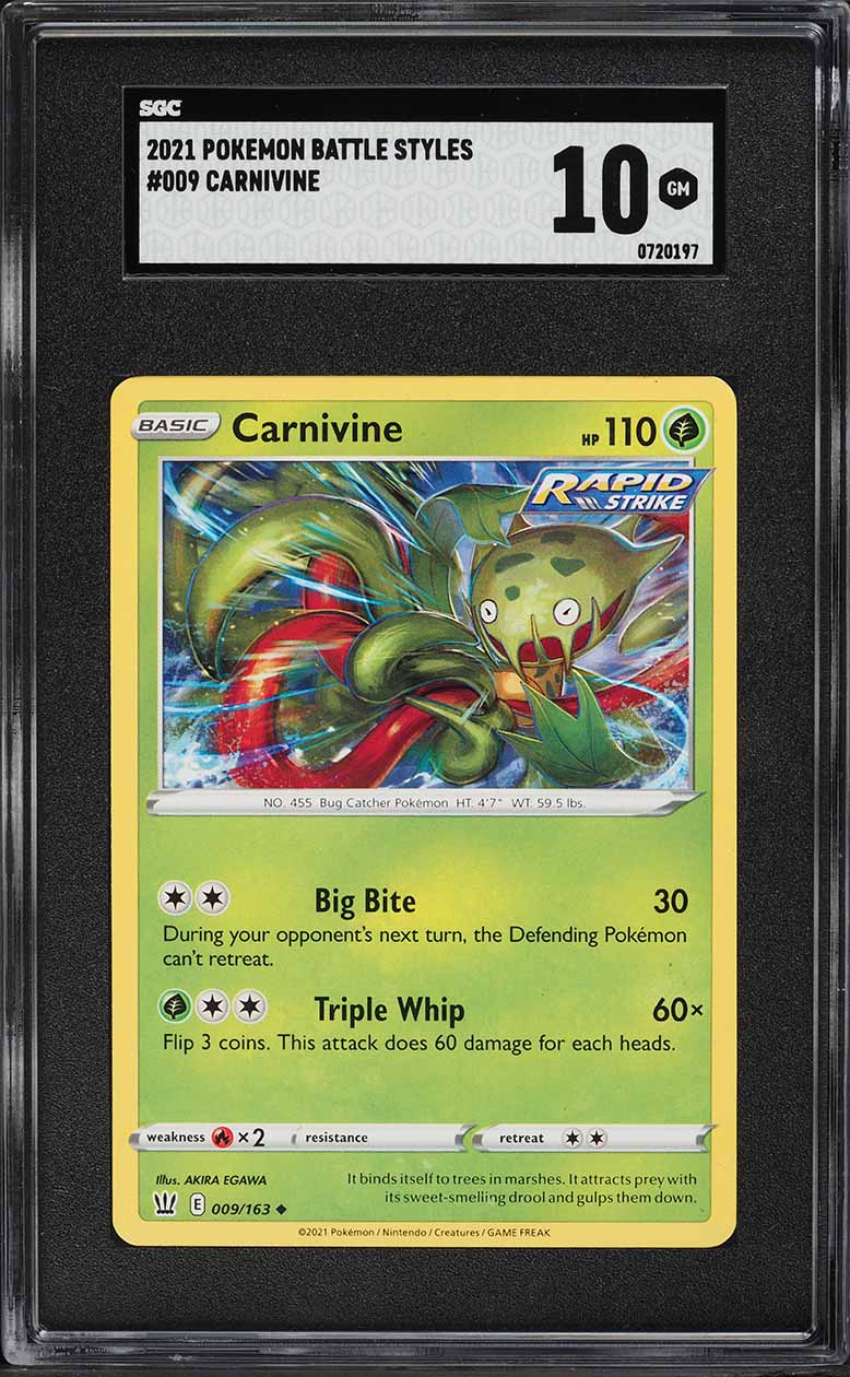 2021 Pokemon Sword & Shield Battle Styles Carnivine #9 SGC 10 GEM MINT