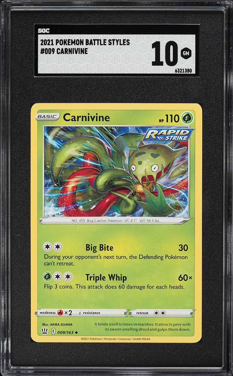 2021 Pokemon Sword & Shield Battle Styles Carnivine #9 SGC 10 GEM MINT