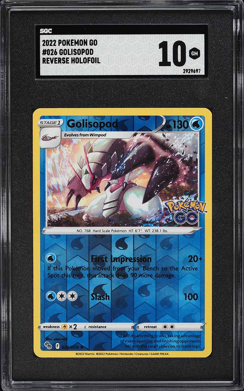 2022 Pokemon Sword & Shield Pokemon GO Reverse Holo Golisopod #26 SGC 10 GEM