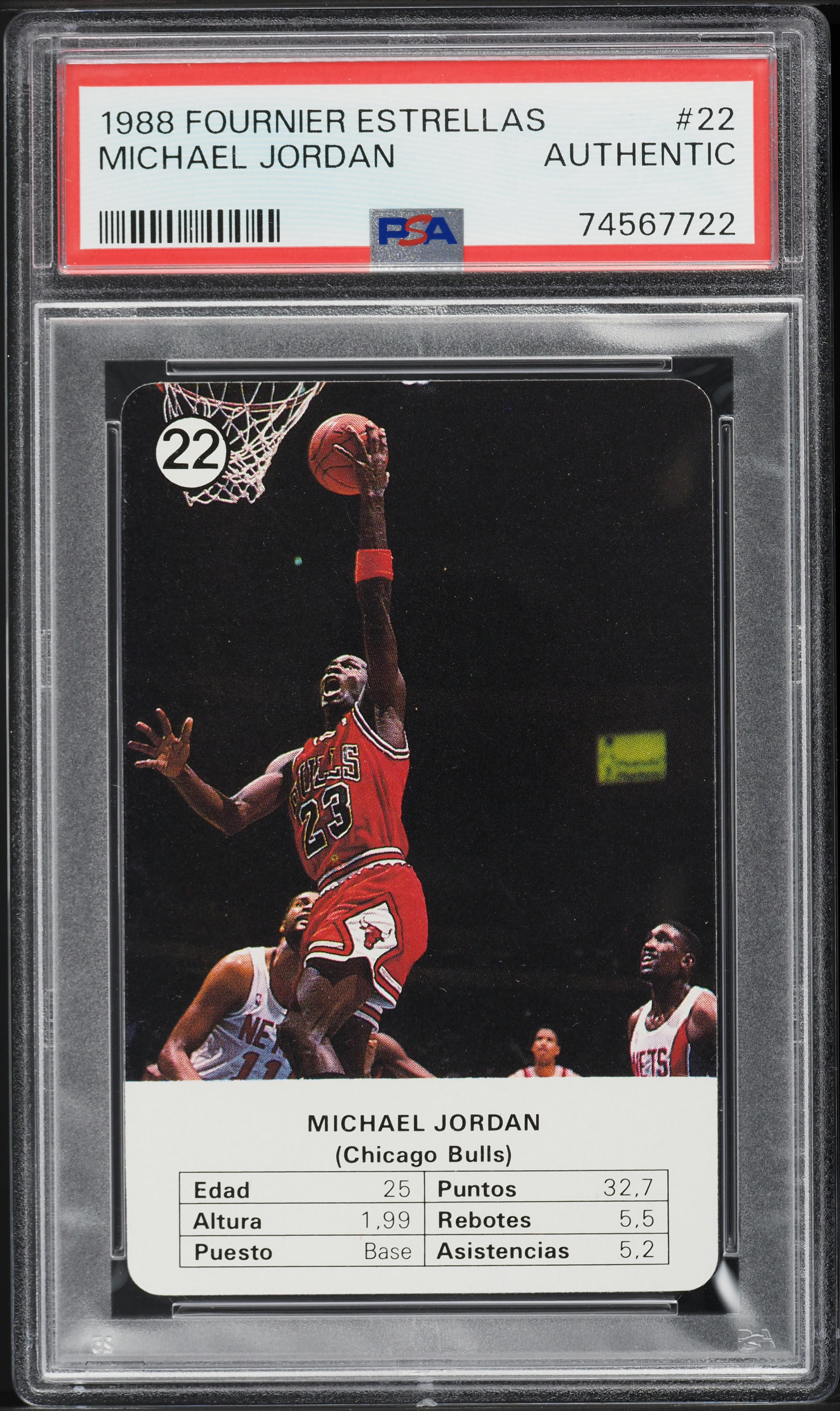 1988 Fournier NBA Estrellas Michael Jordan #22 PSA AUTH on