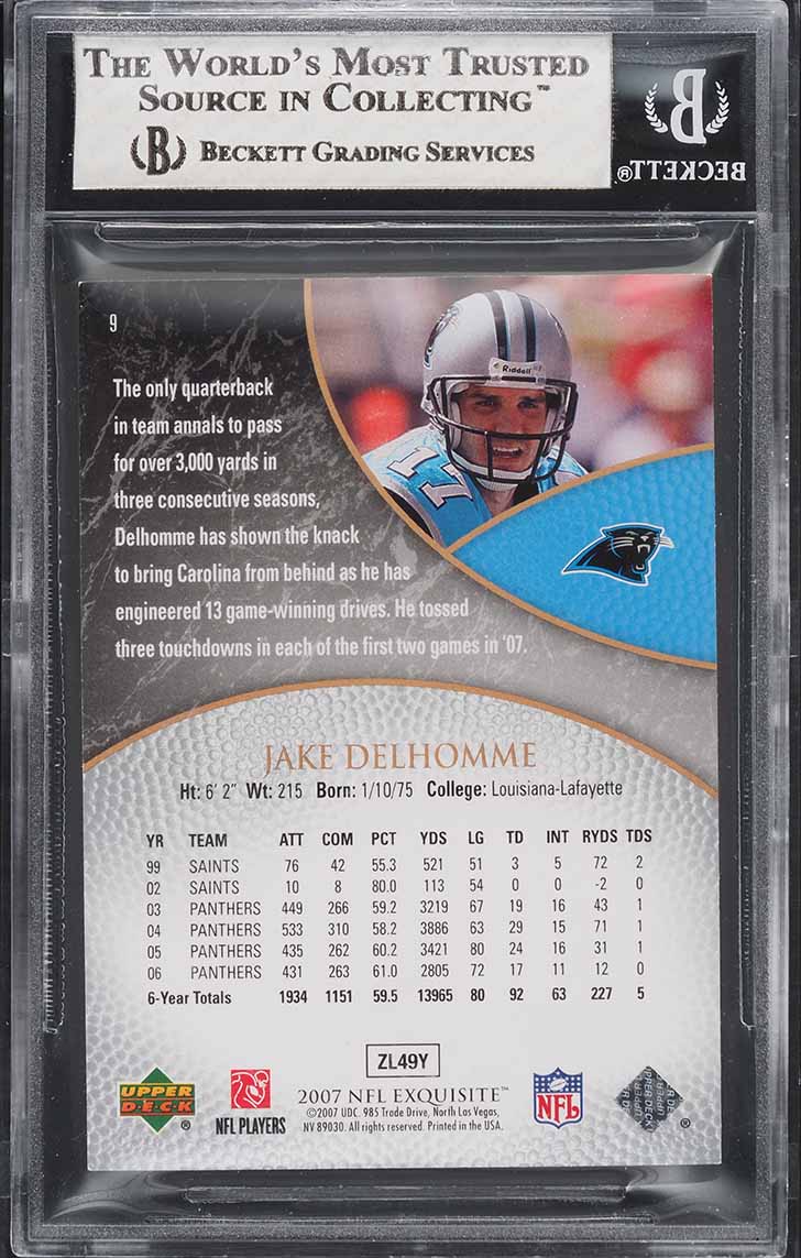 2007 Exquisite Collection Jake Delhomme /150 #9 BGS 7.5 NRMT+