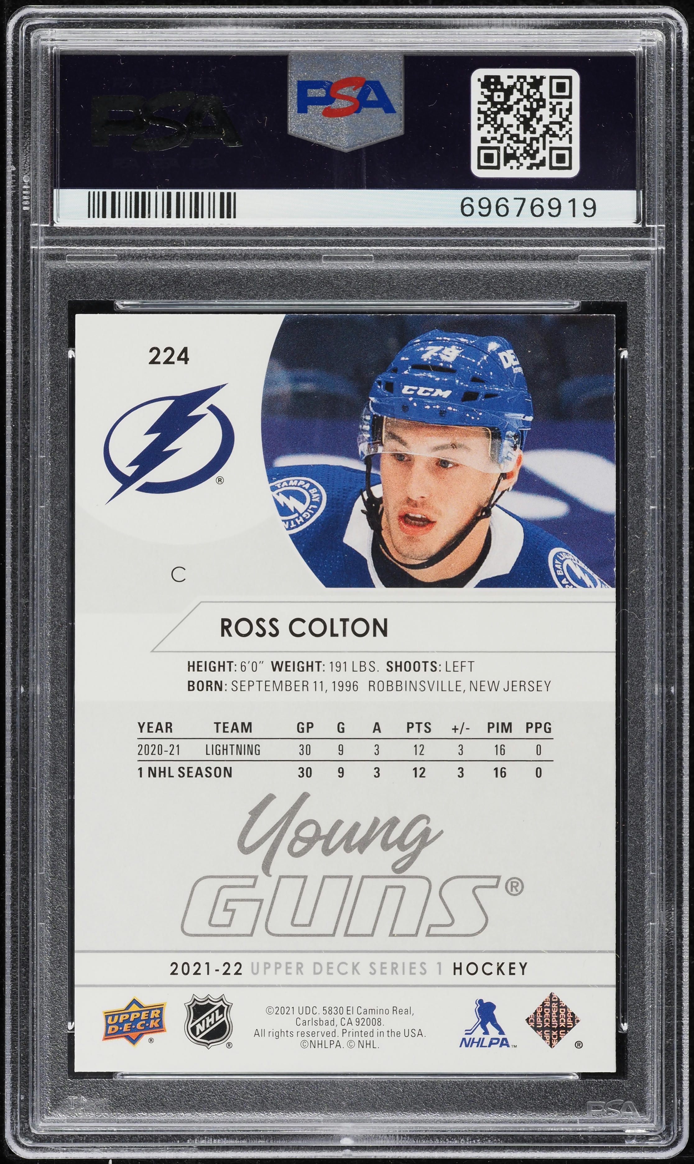 2021 Upper Deck Young Guns Ross Colton ROOKIE #224 PSA 10 GEM MINT