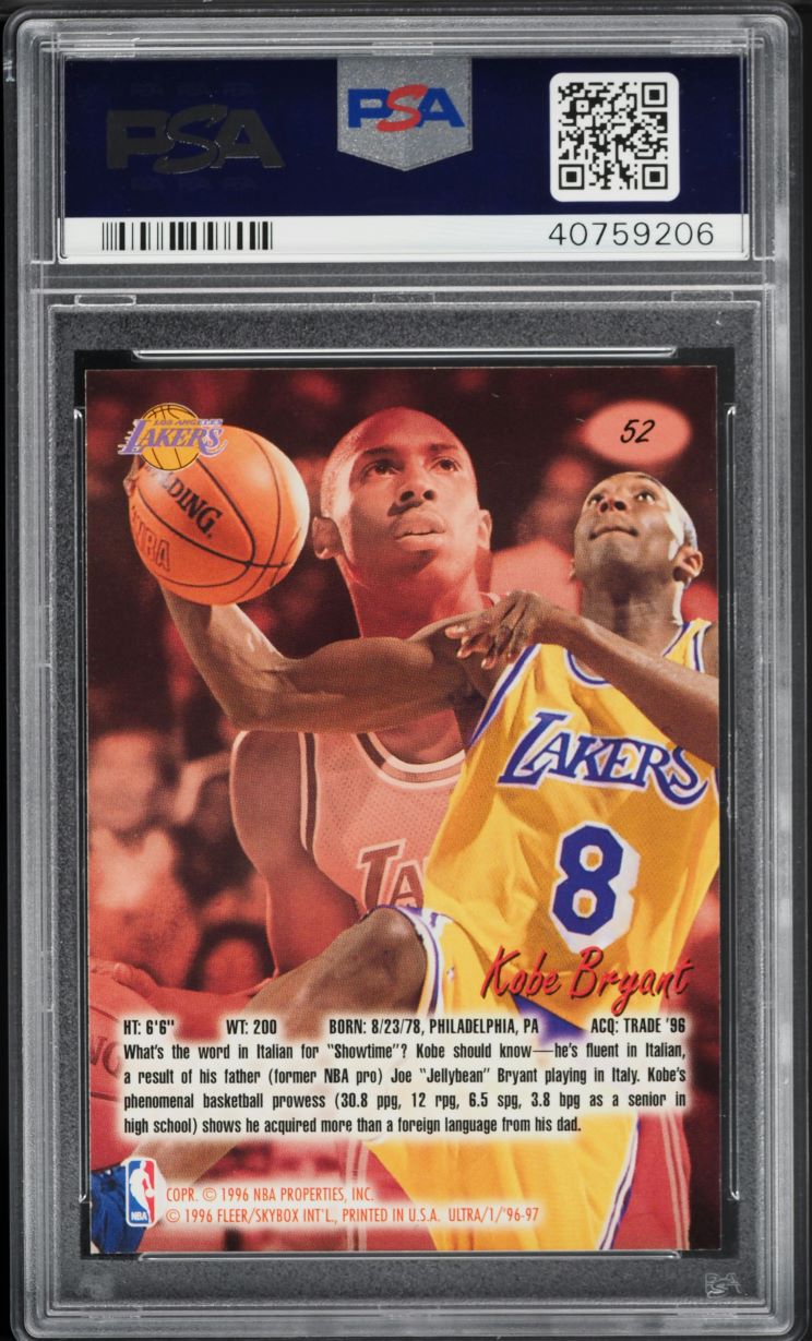 1996 Ultra Basketball Kobe Bryant ROOKIE #52 PSA 10 GEM MINT
