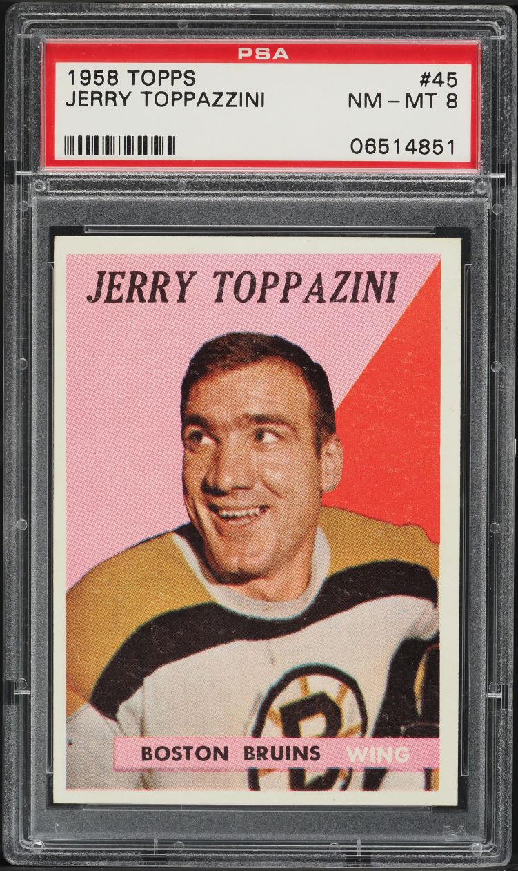 1958 Topps Hockey Jerry Toppazzini #45 PSA 8 NM-MT