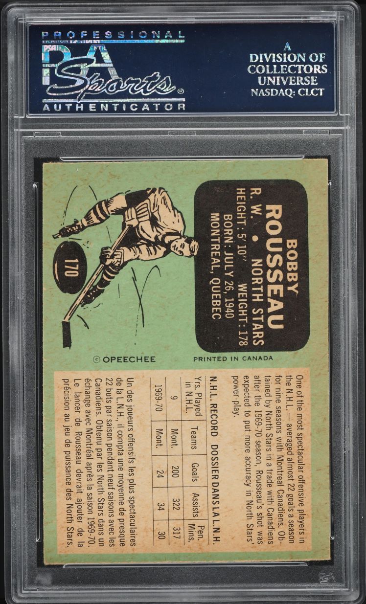1970 O-Pee-Chee Hockey Bobby Rousseau #170 PSA 7 NRMT