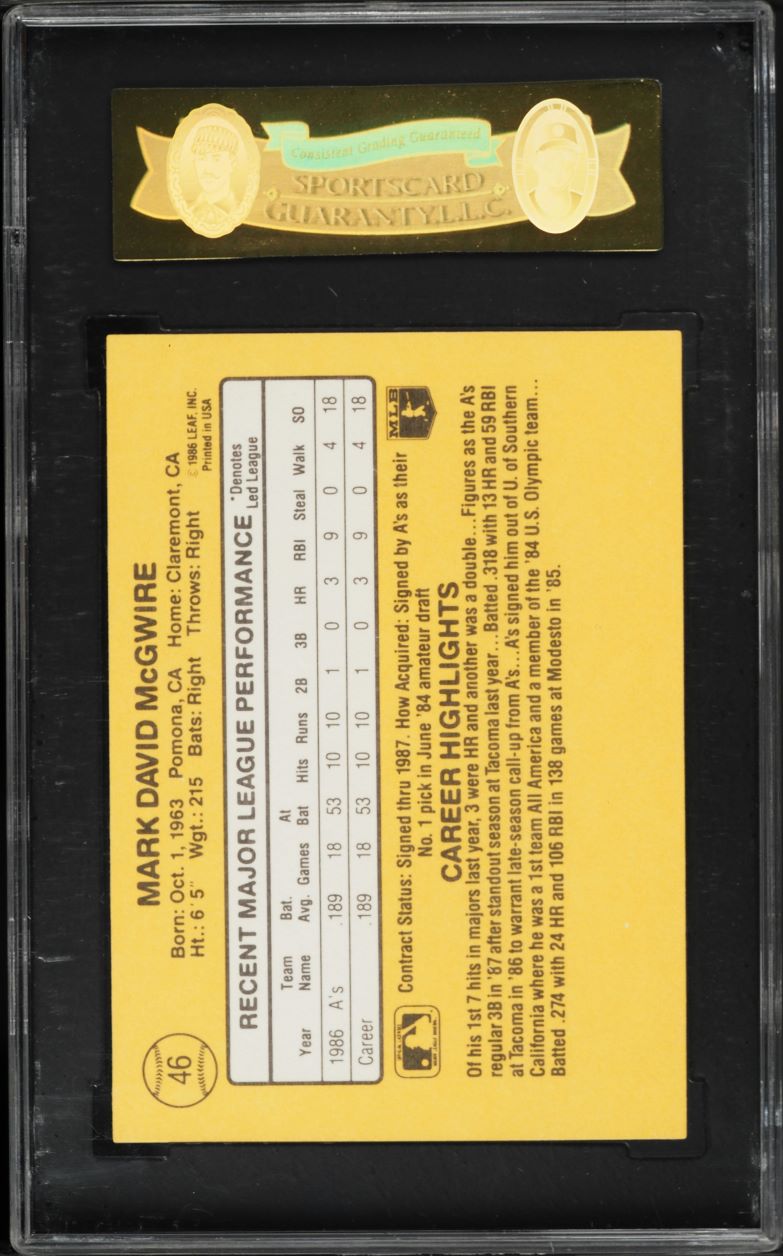 1987 Donruss Mark McGwire ROOKIE #46 SGC 8.5 NM-MT+