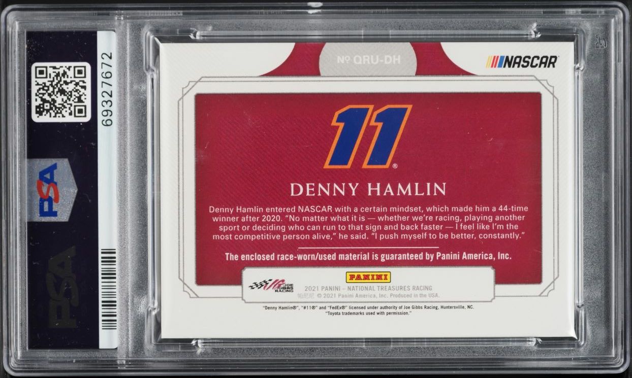 2021 National Treasures Quad Race Used Sheet Metal Denny Hamlin PATCH /25 PSA 9