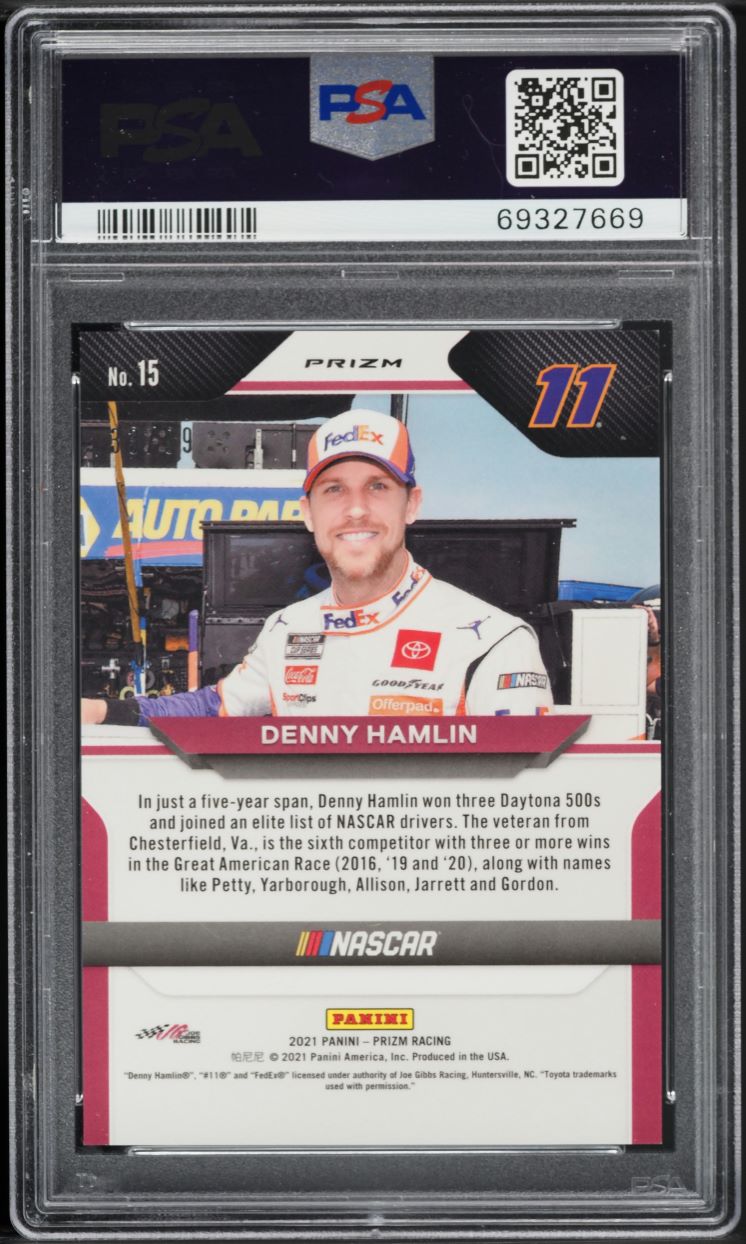 2021 Panini Prizm Carolina Blue Scope Denny Hamlin /99 #15 PSA 9 MINT