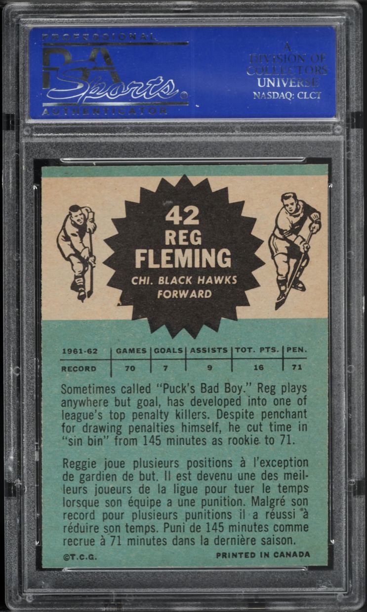 1962 Topps Hockey Reg Fleming #42 PSA 8 NM-MT
