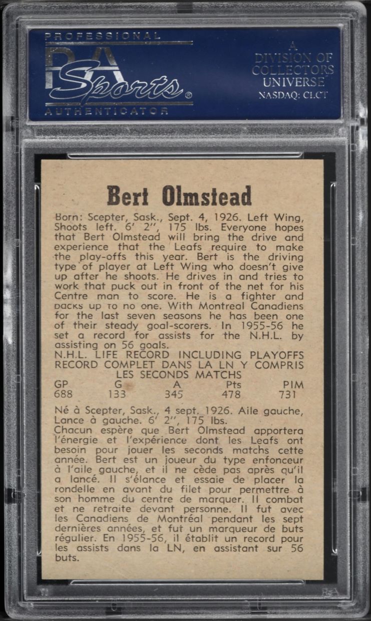 1958 Parkhurst Bert Olmstead #27 PSA 8 NM-MT