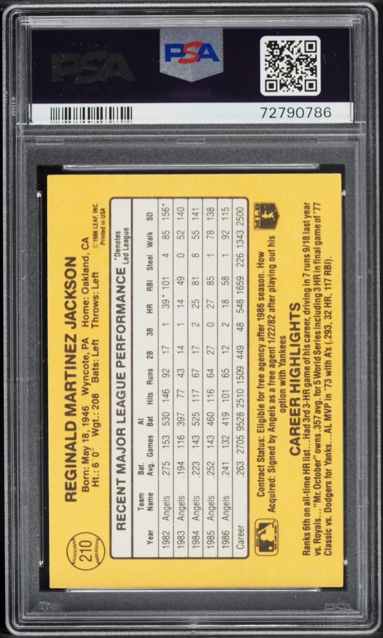 1987 Donruss Reggie Jackson #210 PSA 8 NM-MT