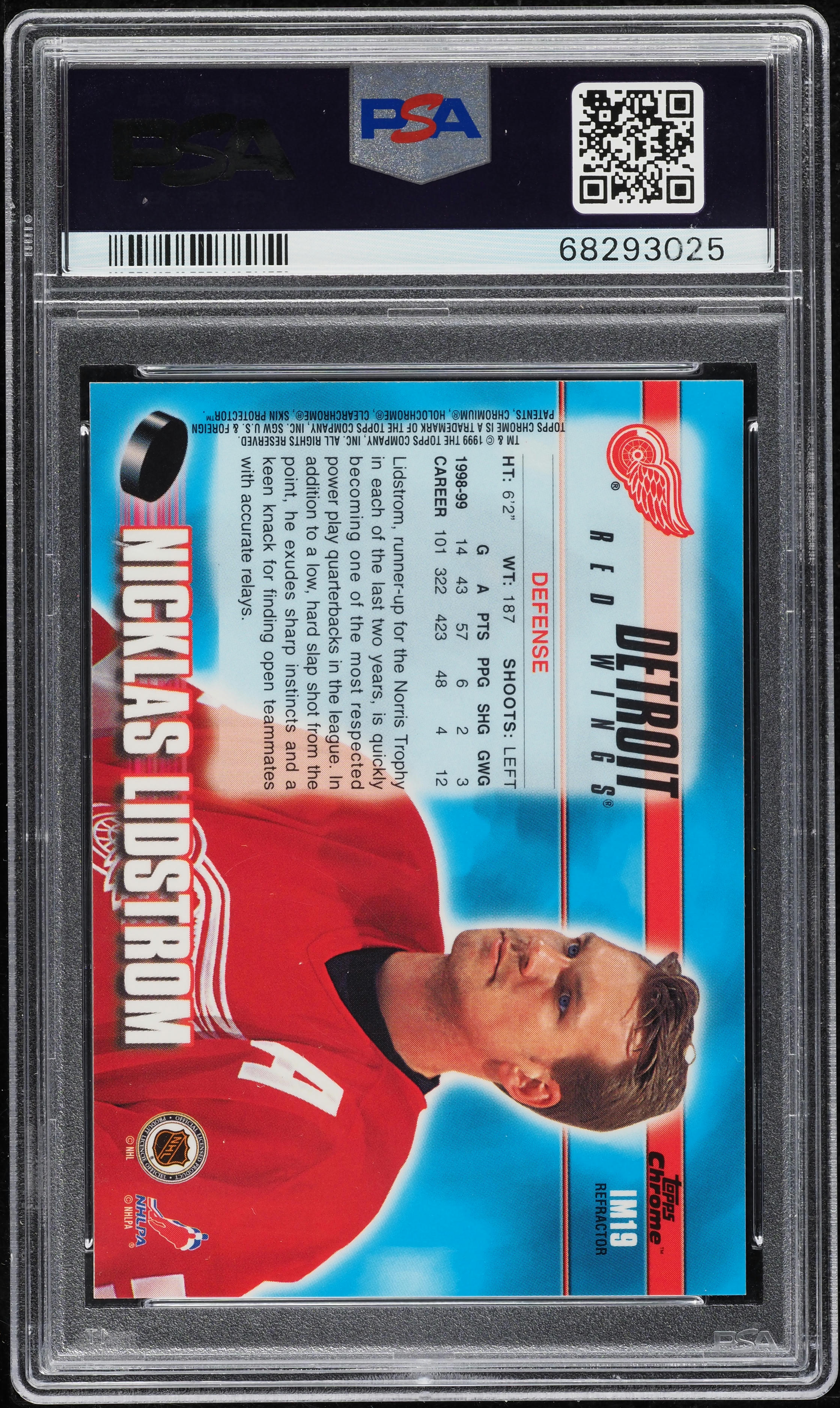 1999 Topps Chrome Ice Masters Nicklas Lidstrom #IM19 PSA 10 GEM MINT