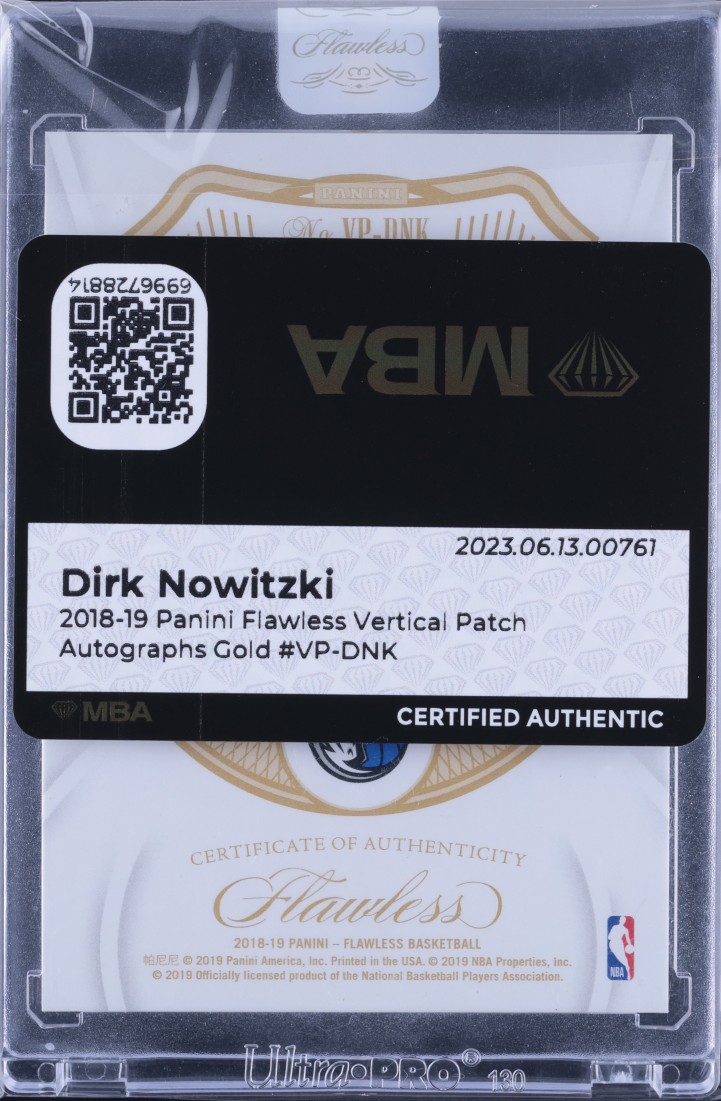 2018 Panini Flawless Vertical Gold Dirk Nowitzki PATCH AUTO /10 #VP-DNK MBA AUTH