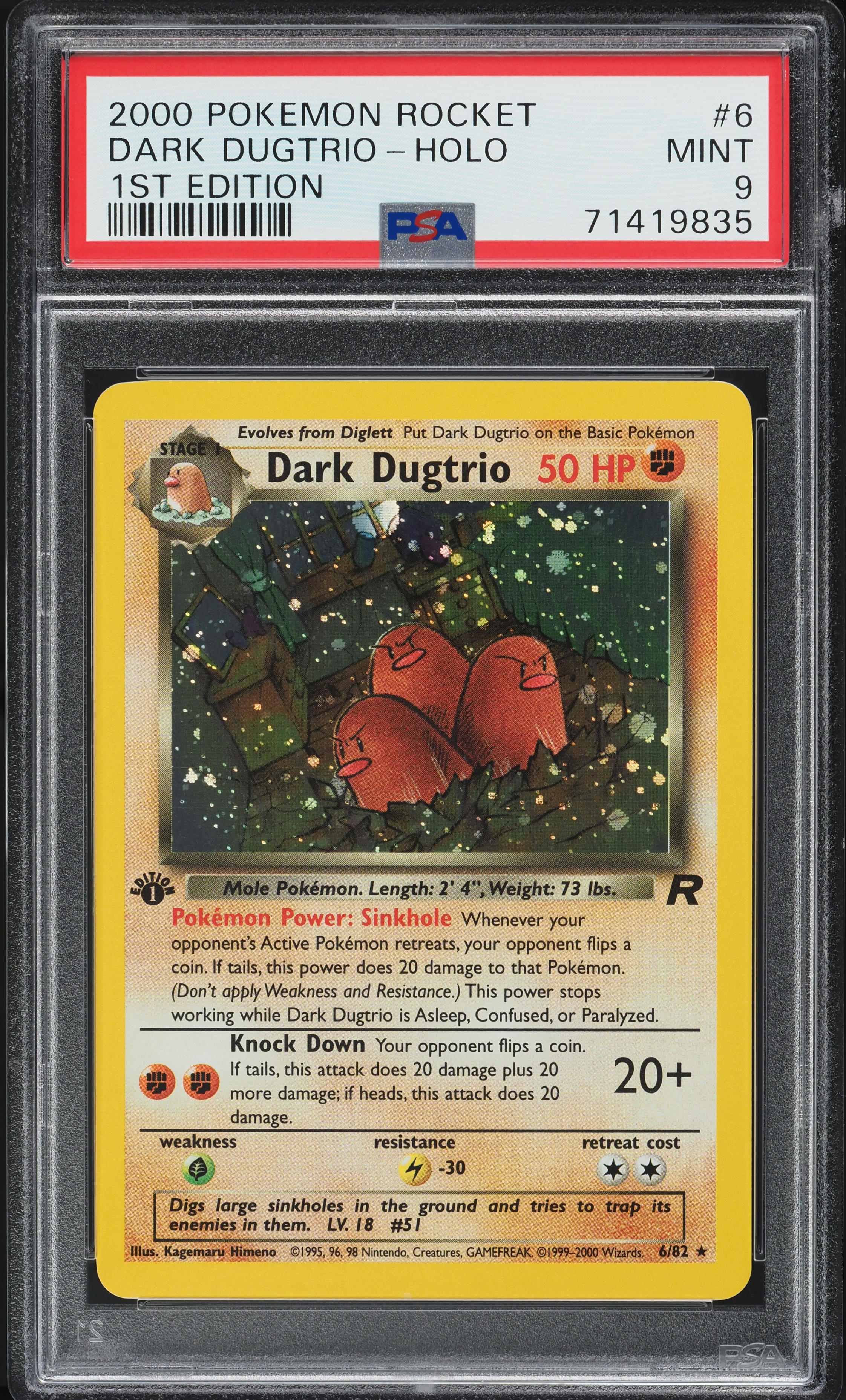 2000 Pokemon Team Rocket 1st Edition Holo Dark Dugtrio #6 PSA 9 MINT