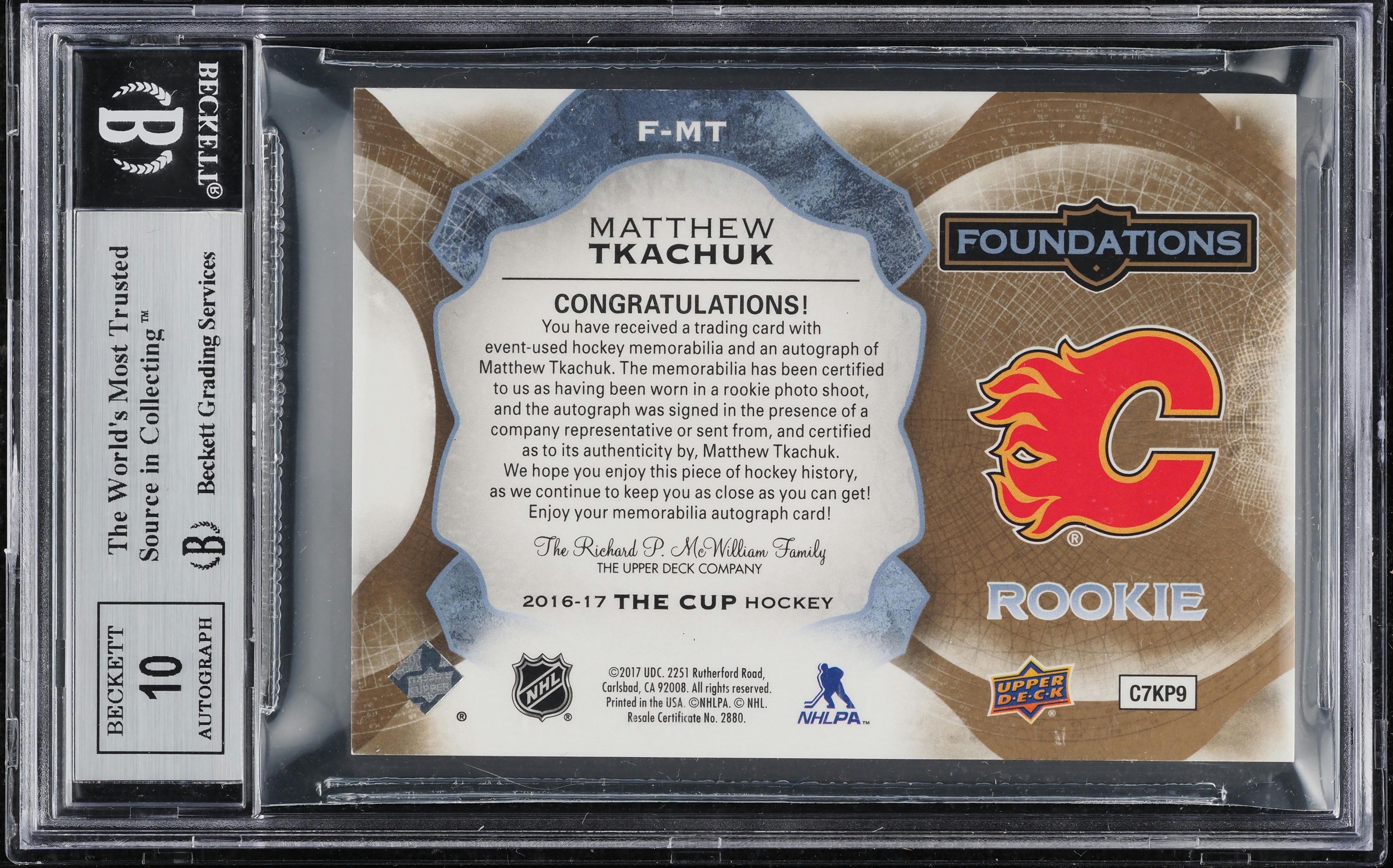 2016 The Cup Foundations Matthew Tkachuk RC PATCH AUTO /15 #FMT BGS 8.5 NM-MT+