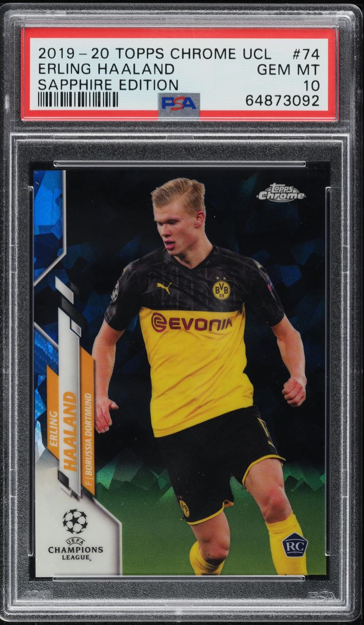 2019 Topps Chrome UEFA Sapphire Erling Haaland ROOKIE #74 PSA 10 GEM MINT