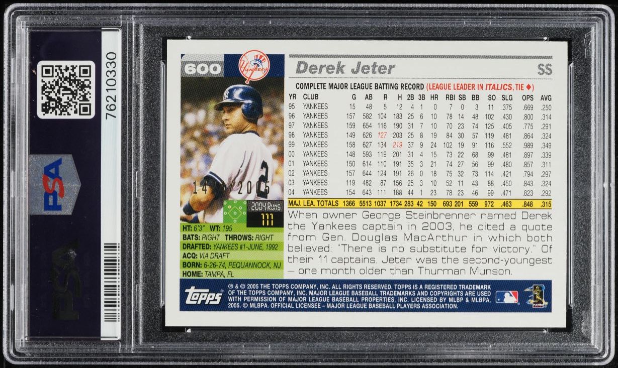 2005 Topps Gold Derek Jeter /2005 #600 PSA 10 GEM MINT on Fanatics