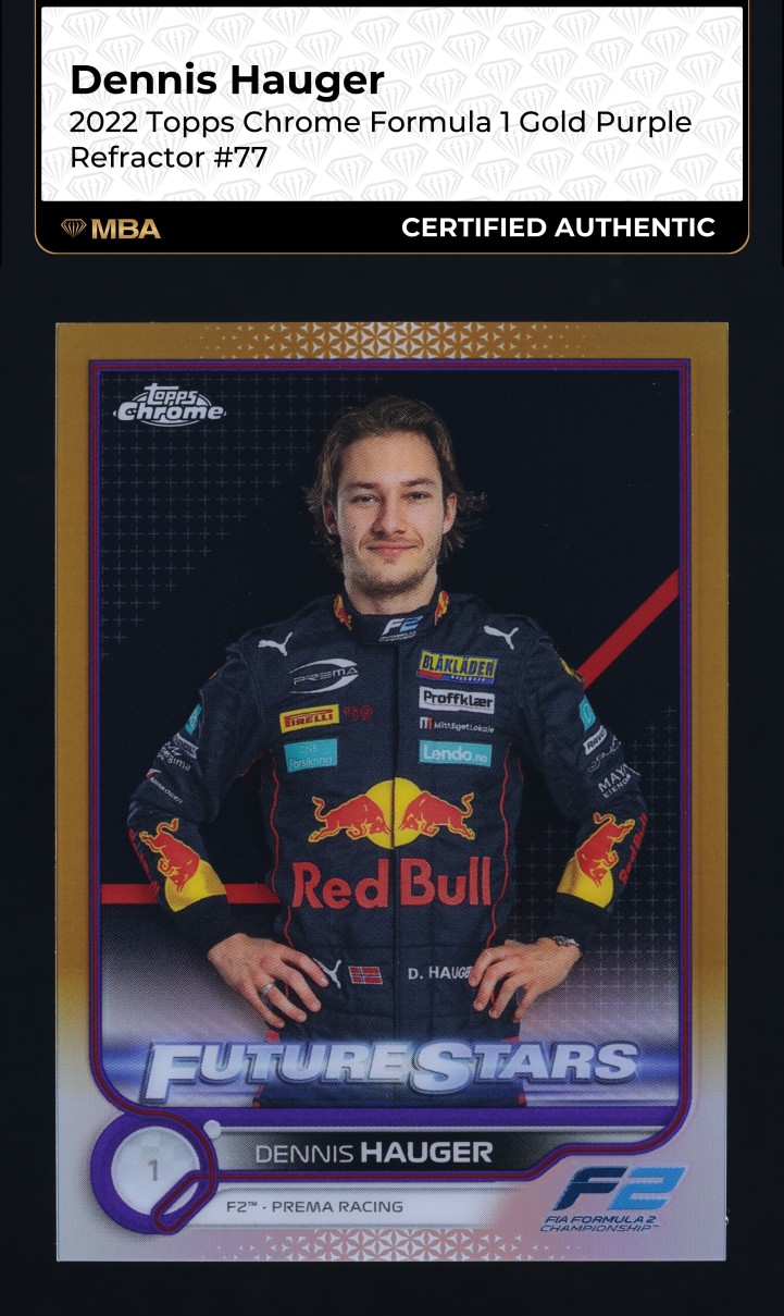2022 Topps Chrome Formula 1 Gold Purple Refractor Dennis Hauger #77 MBA AUTH