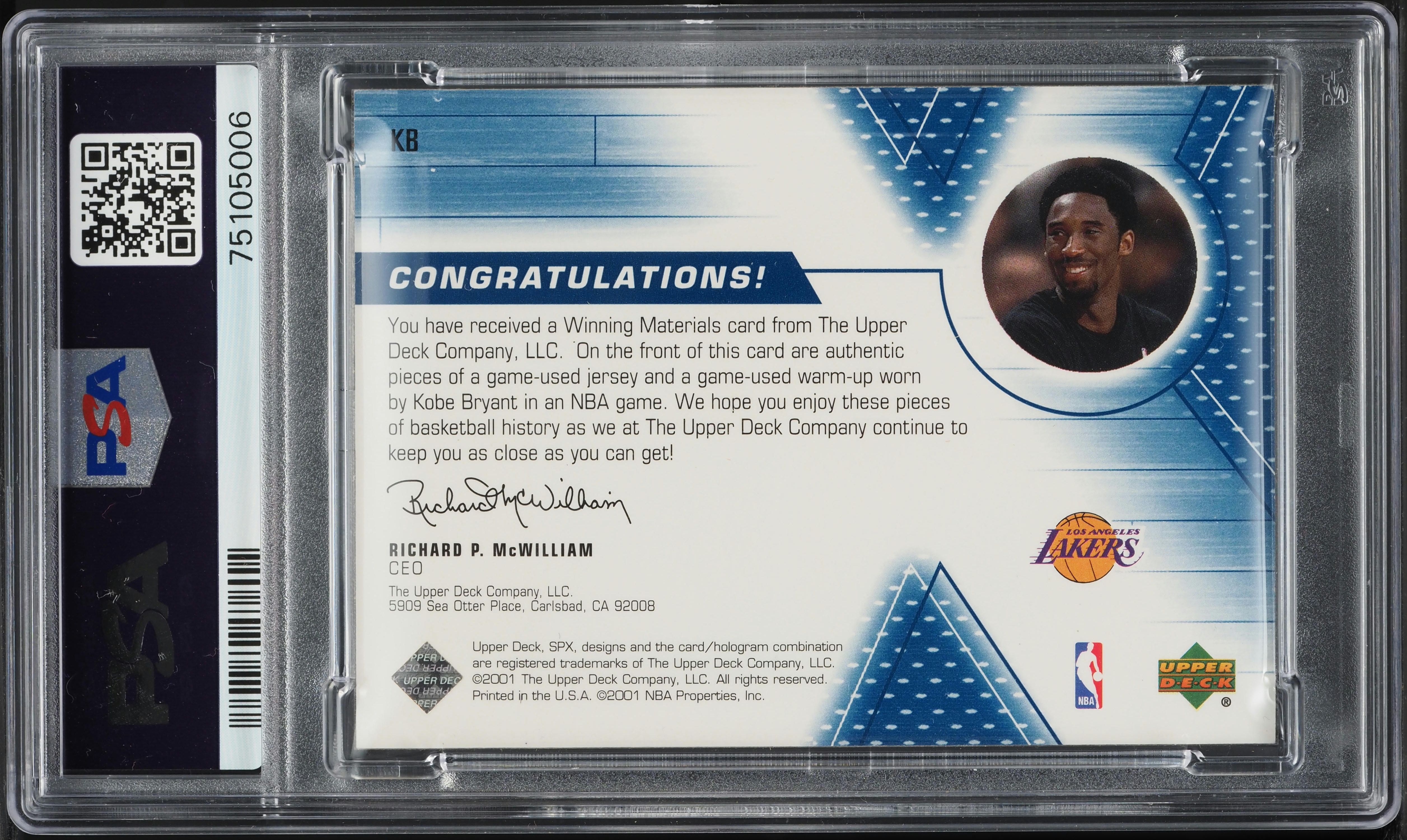 2001 SPx Winning Materials Jersey Warm-Up Kobe Bryant PATCH #KB 