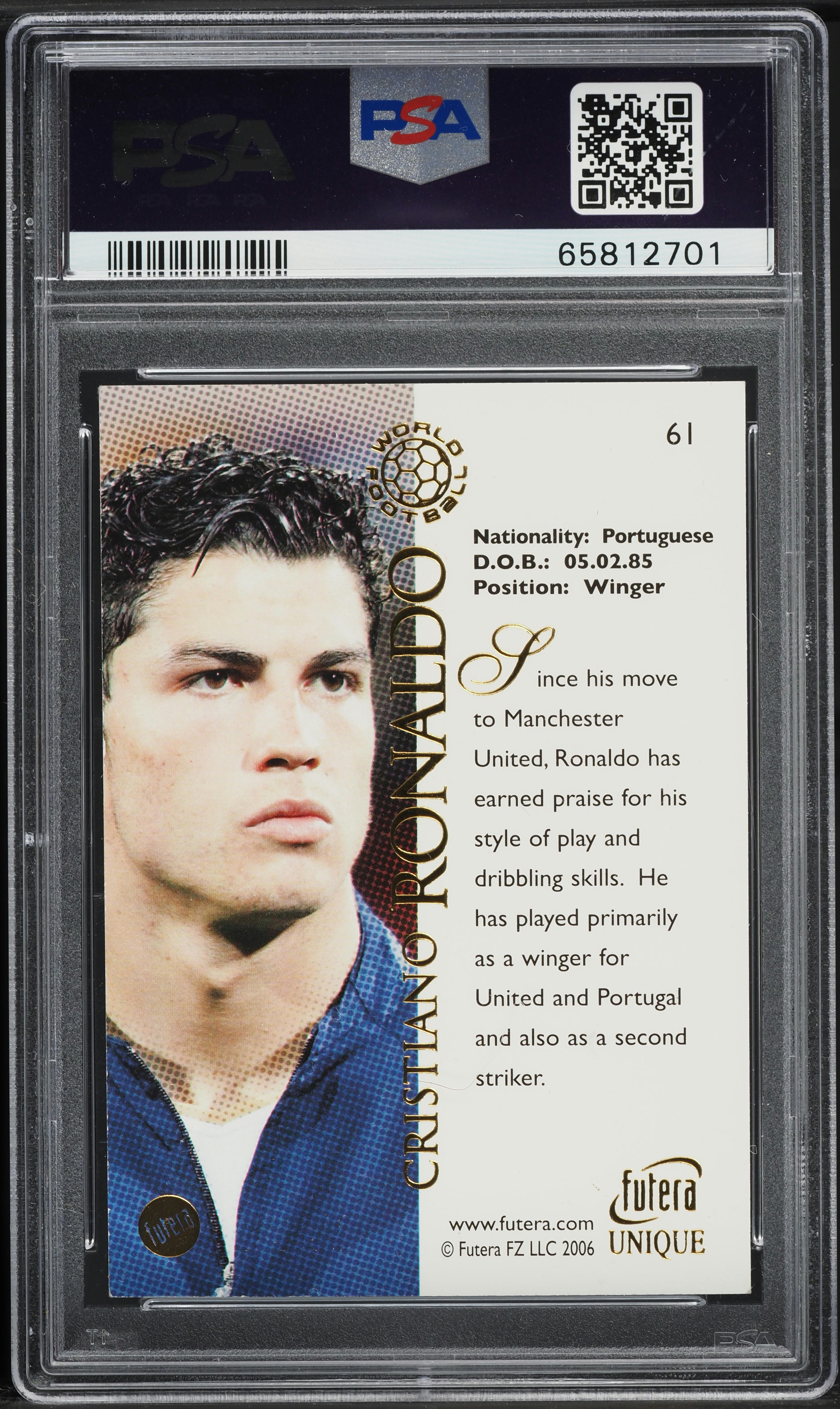 2007 Futera World Football Unique Cristiano Ronaldo #61 PSA 8 NM