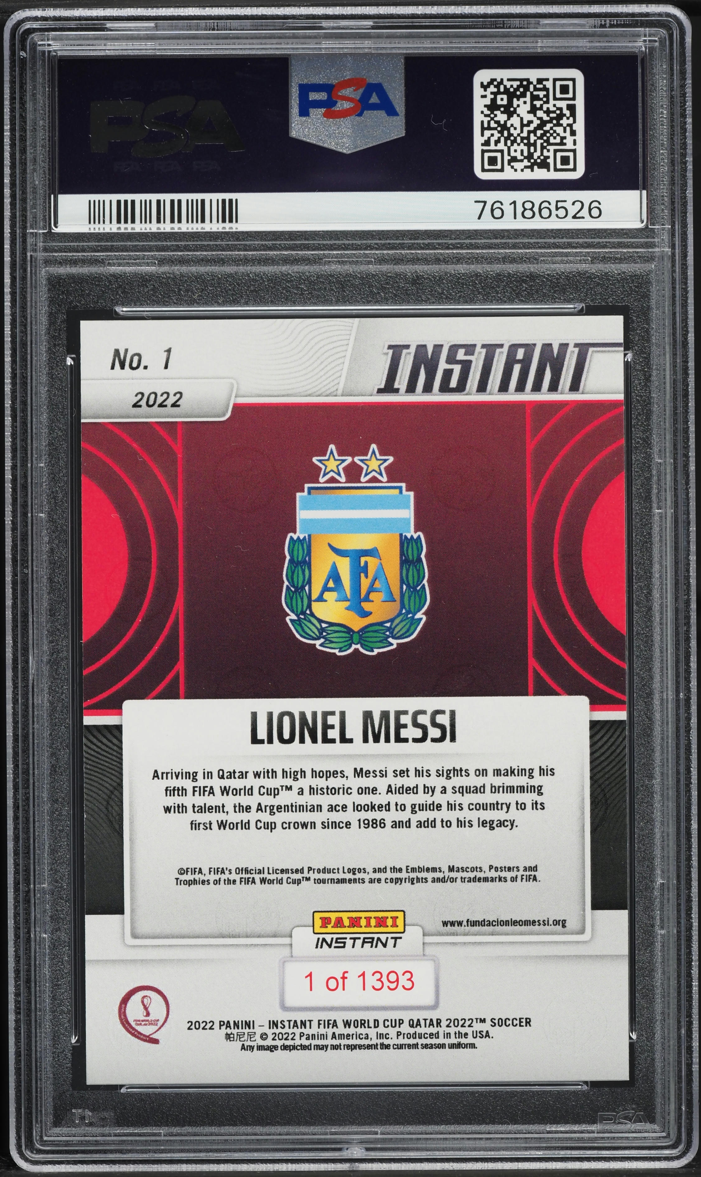 2022 Panini Instant FIFA World Cup Qatar Lionel Messi /1393 #1 PSA