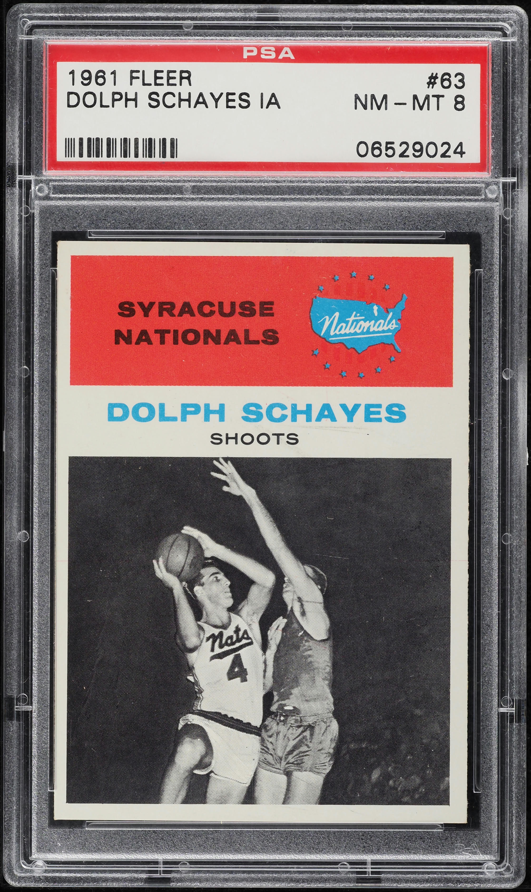 1961 Fleer Basketball Dolph Schayes IN ACTION #63 PSA 8 NM-MT