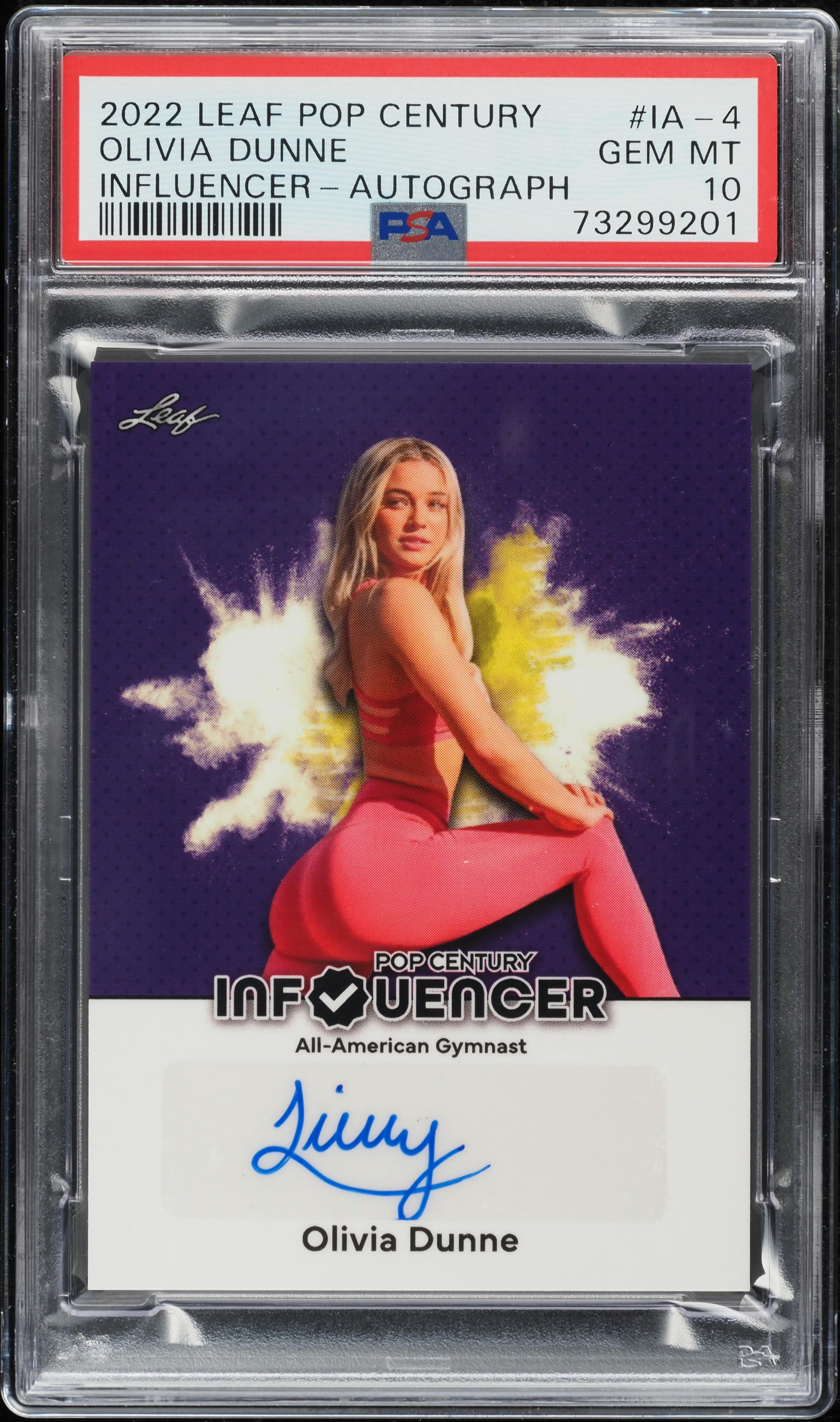 2022 Leaf Pop Century Influencer Olivia Dunne AUTO /1127 #IA-4 PSA 10 GEM MINT