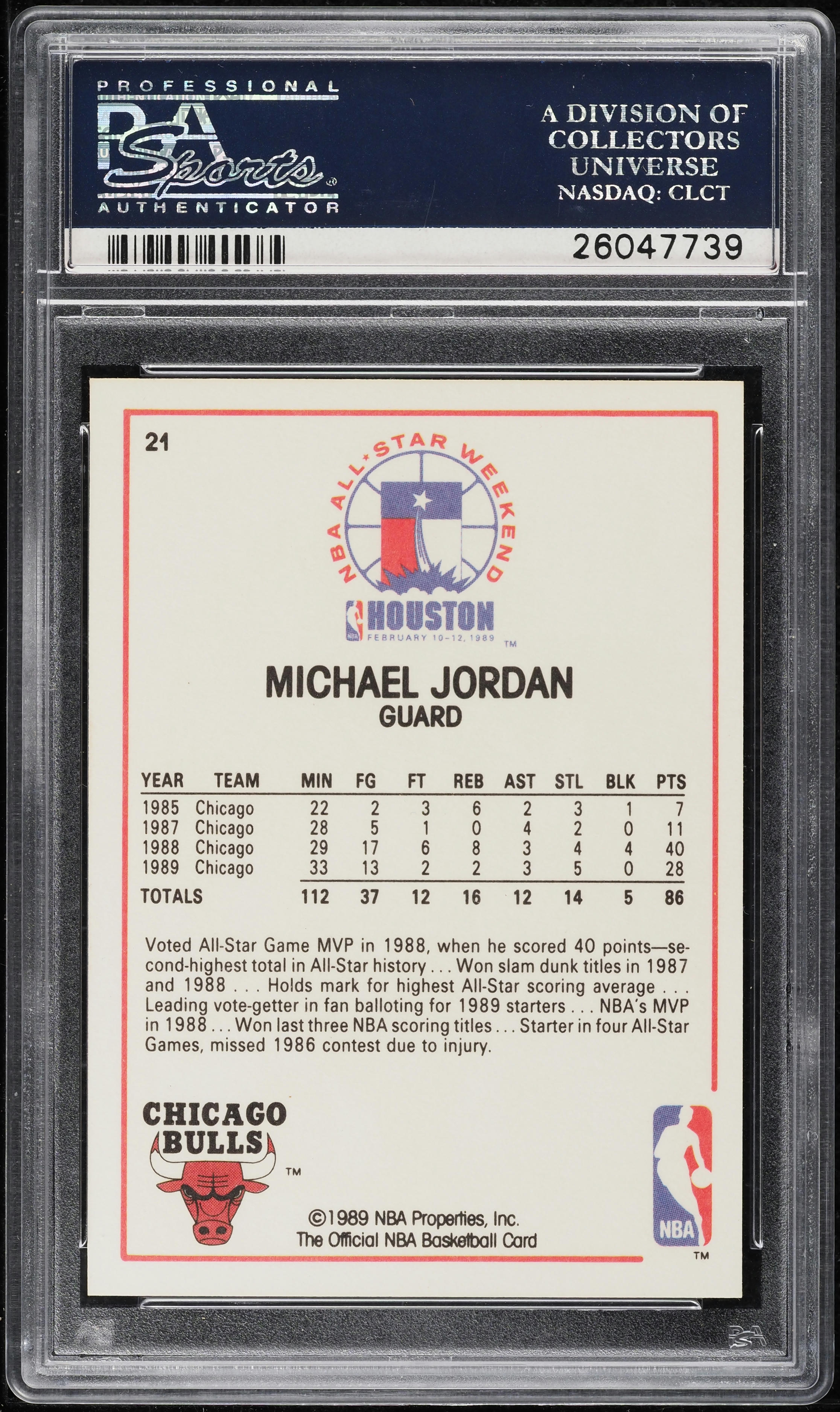 1989 Hoops Michael Jordan ALL-STAR #21 PSA 10 GEM MINT
