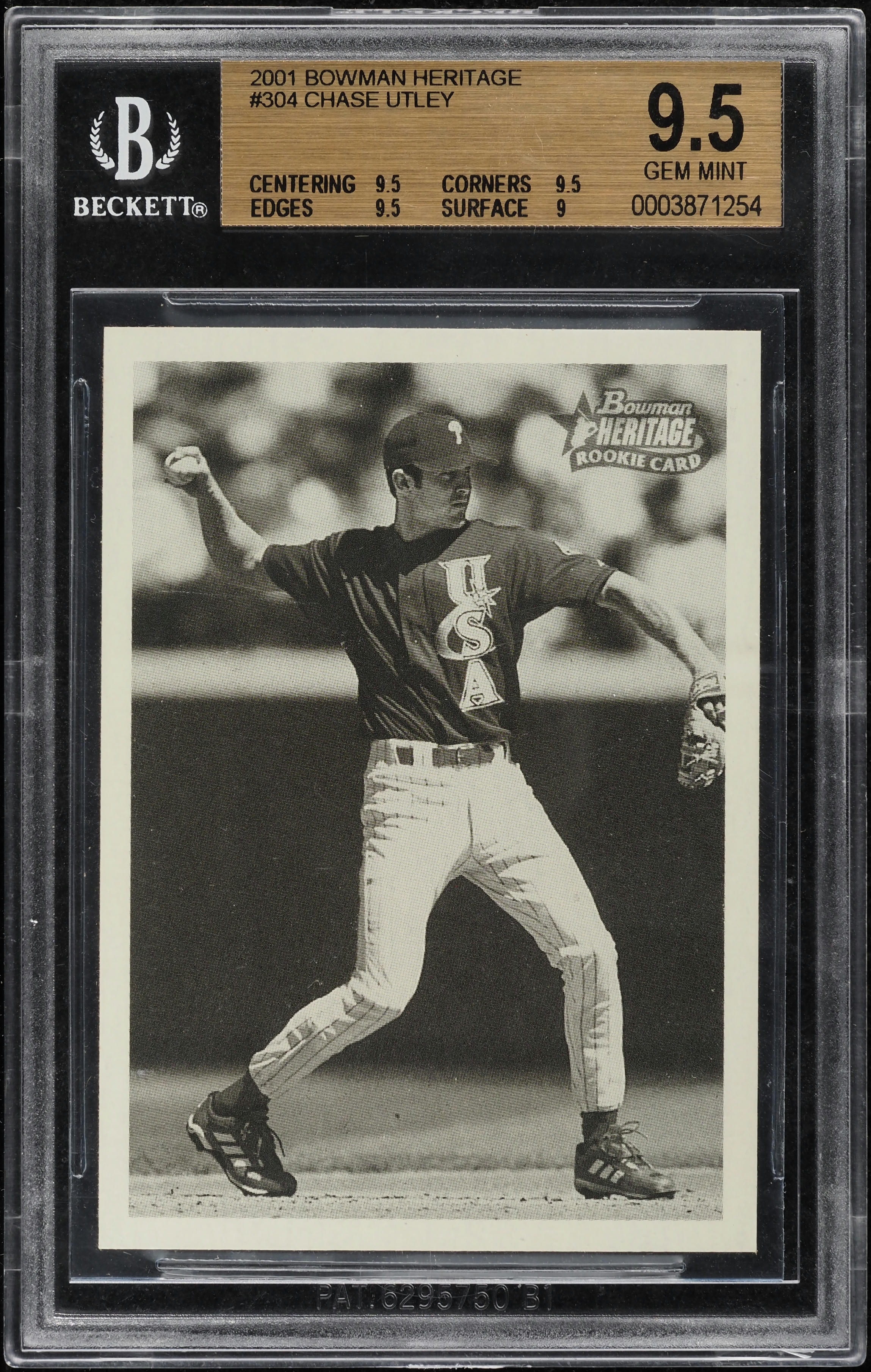 2001 Bowman Heritage Chase Utley ROOKIE #304 BGS 9.5 GEM MINT
