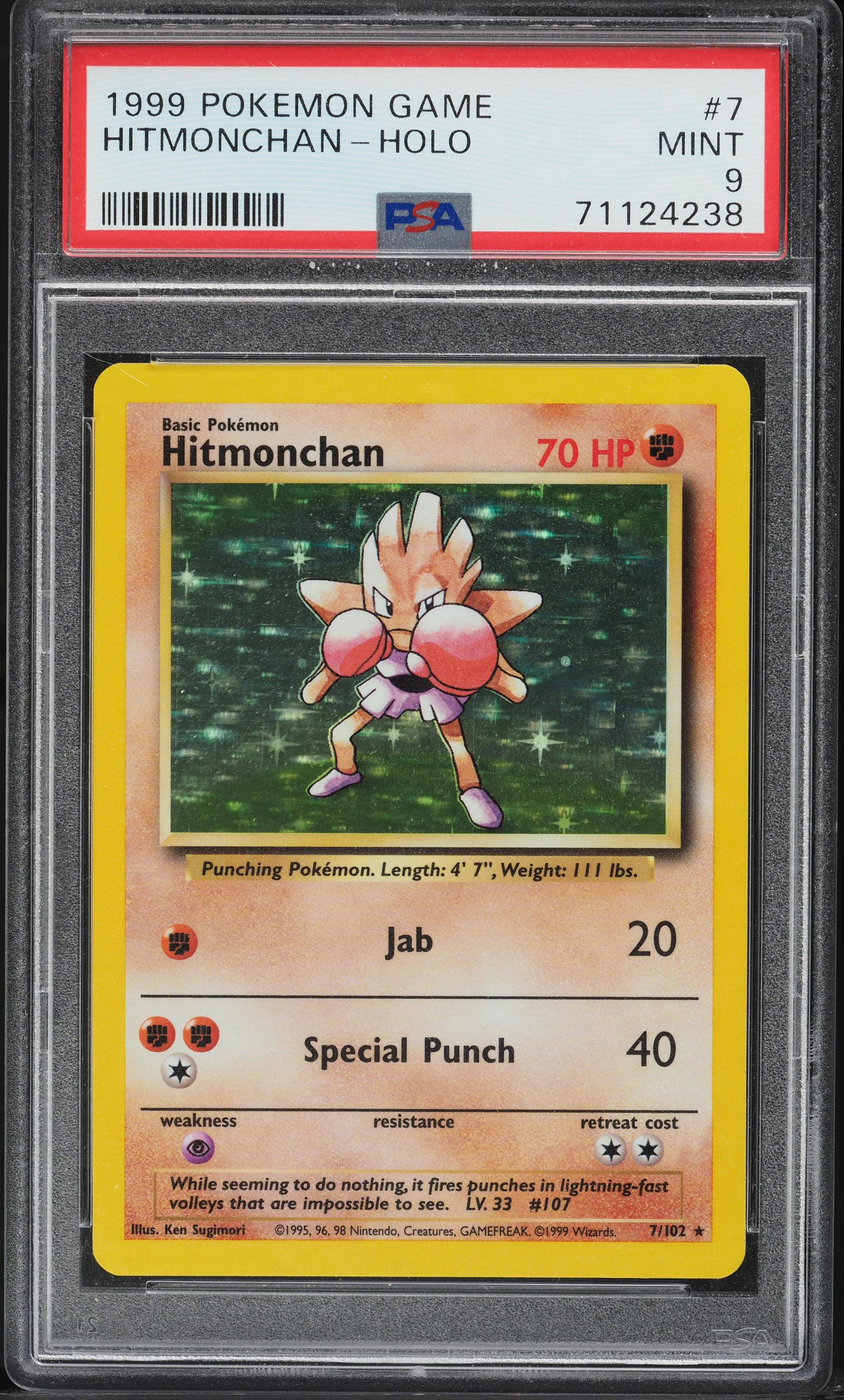 1999 Pokemon Base Set Holo Hitmonchan #7 PSA 9 MINT
