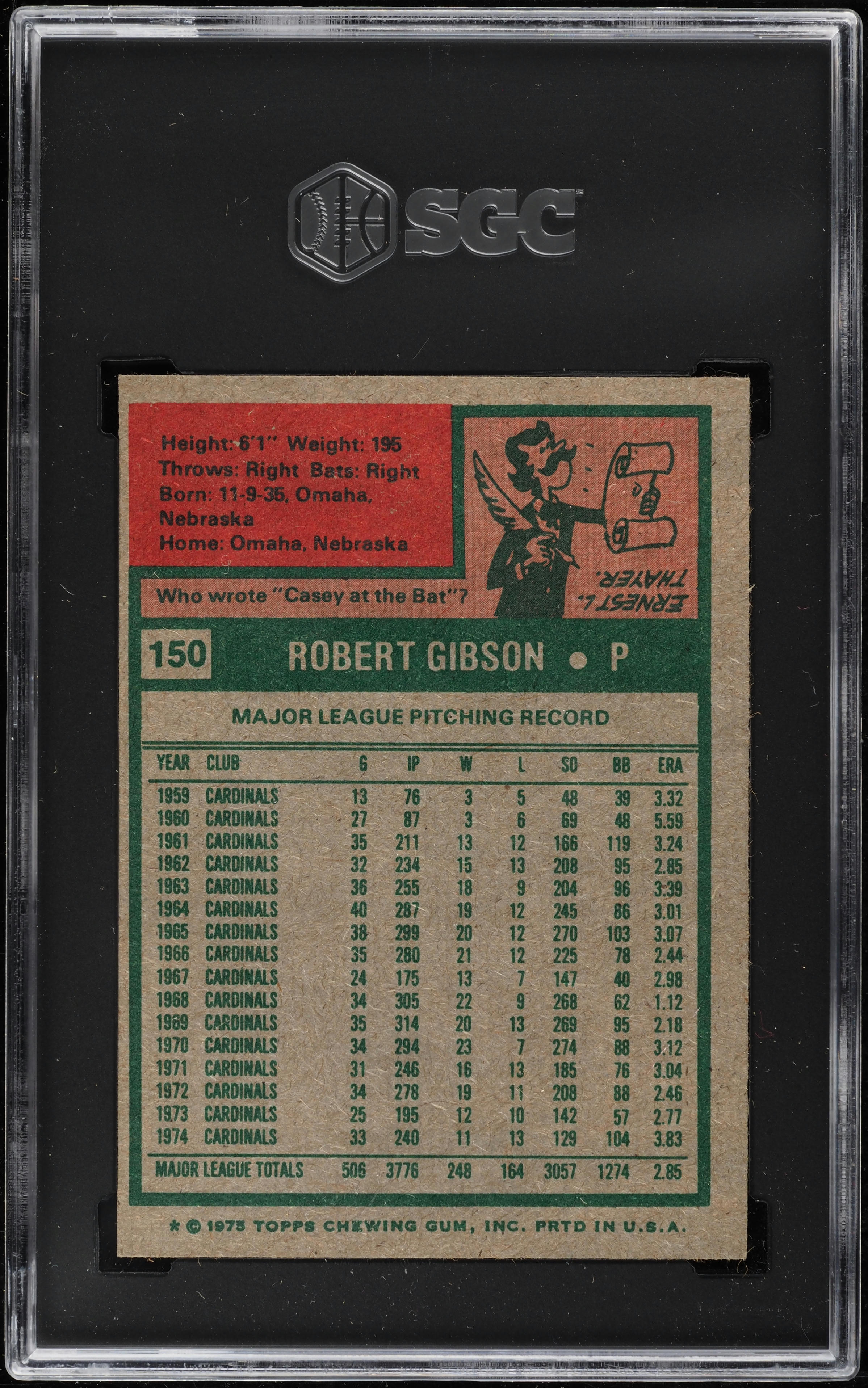 1975 Topps Bob Gibson #150 SGC 8 NM-MT