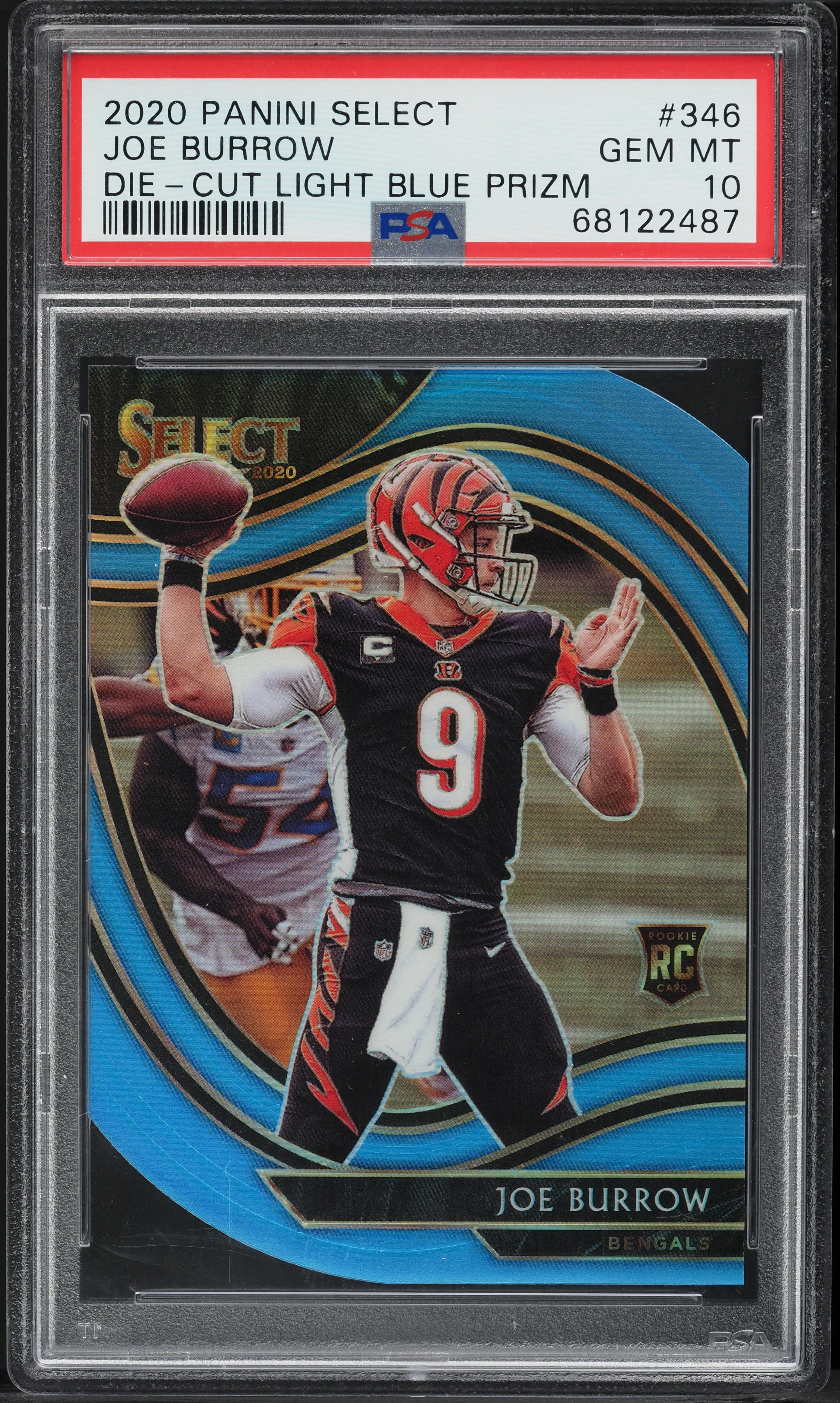 2020 Select Field Level Light Blue Prizm Die-Cut Joe Burrow RC #346 PSA 10 GEM