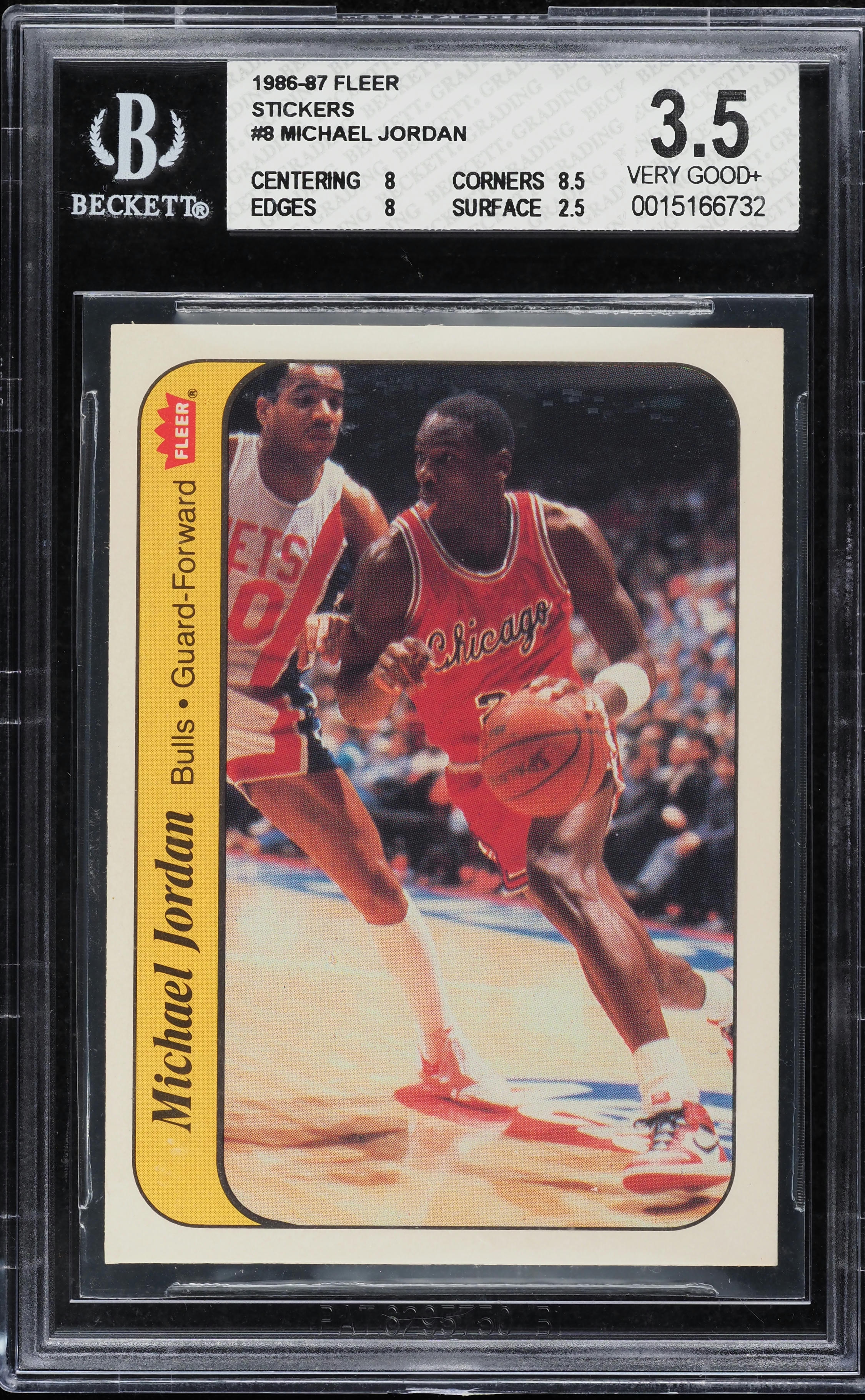 1986 Fleer Sticker Michael Jordan ROOKIE #8 BGS 3.5 VG+