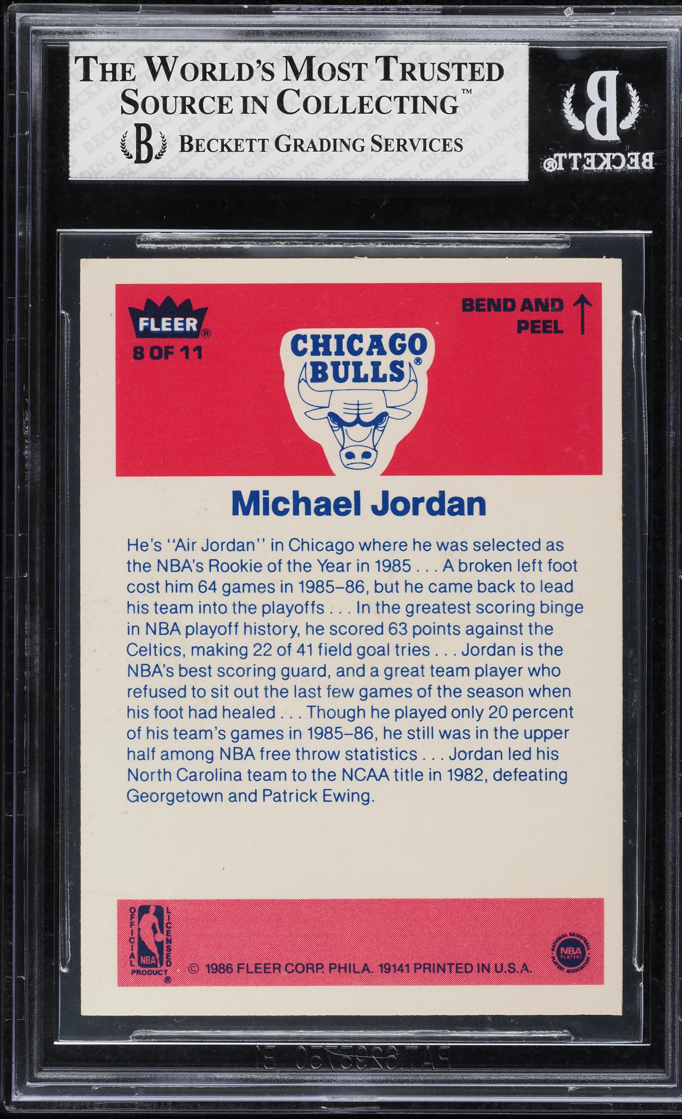 1986 Fleer Sticker Michael Jordan ROOKIE #8 BGS 3.5 VG+