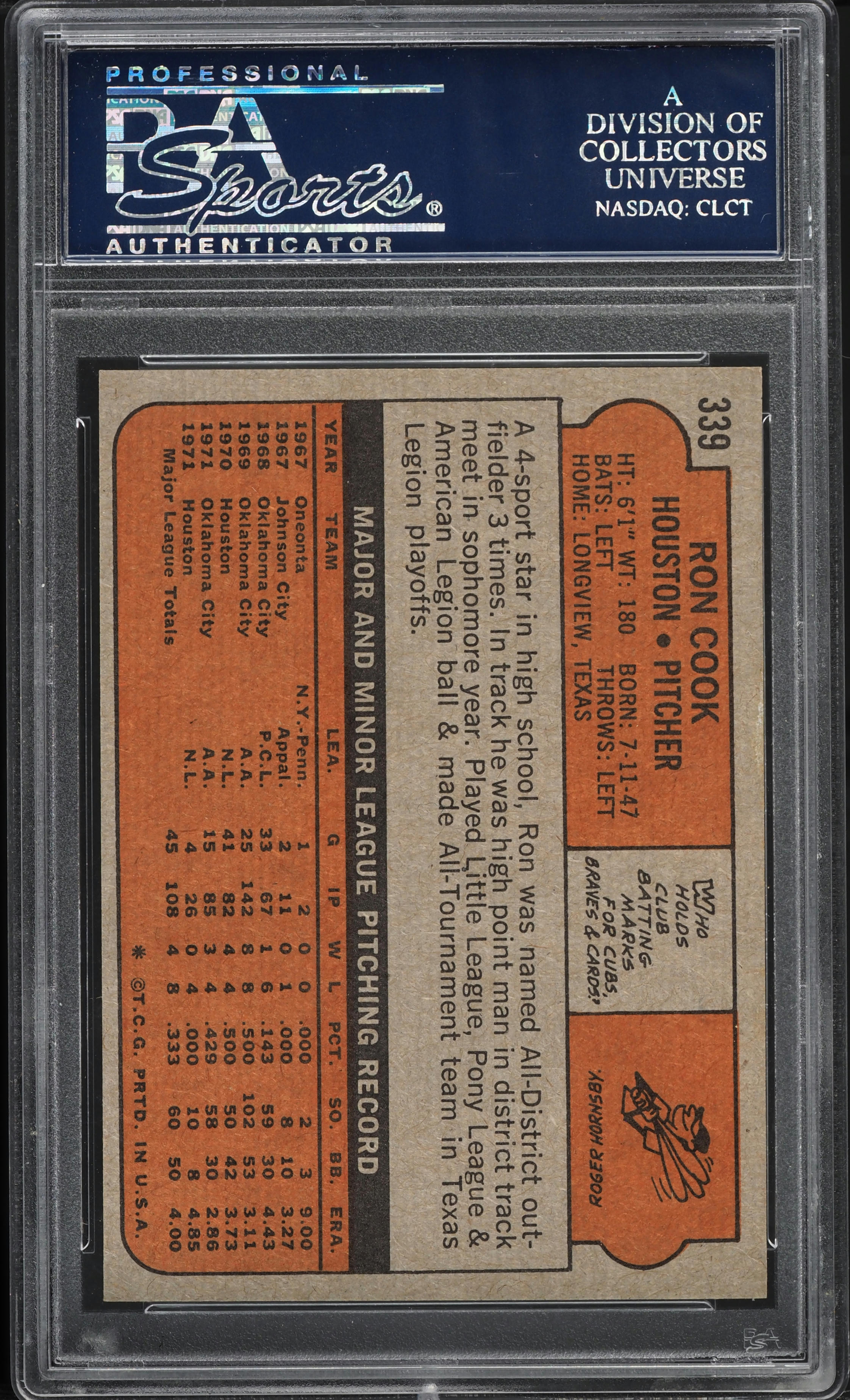 1972 Topps Ron Cook #339 PSA 10 GEM MINT