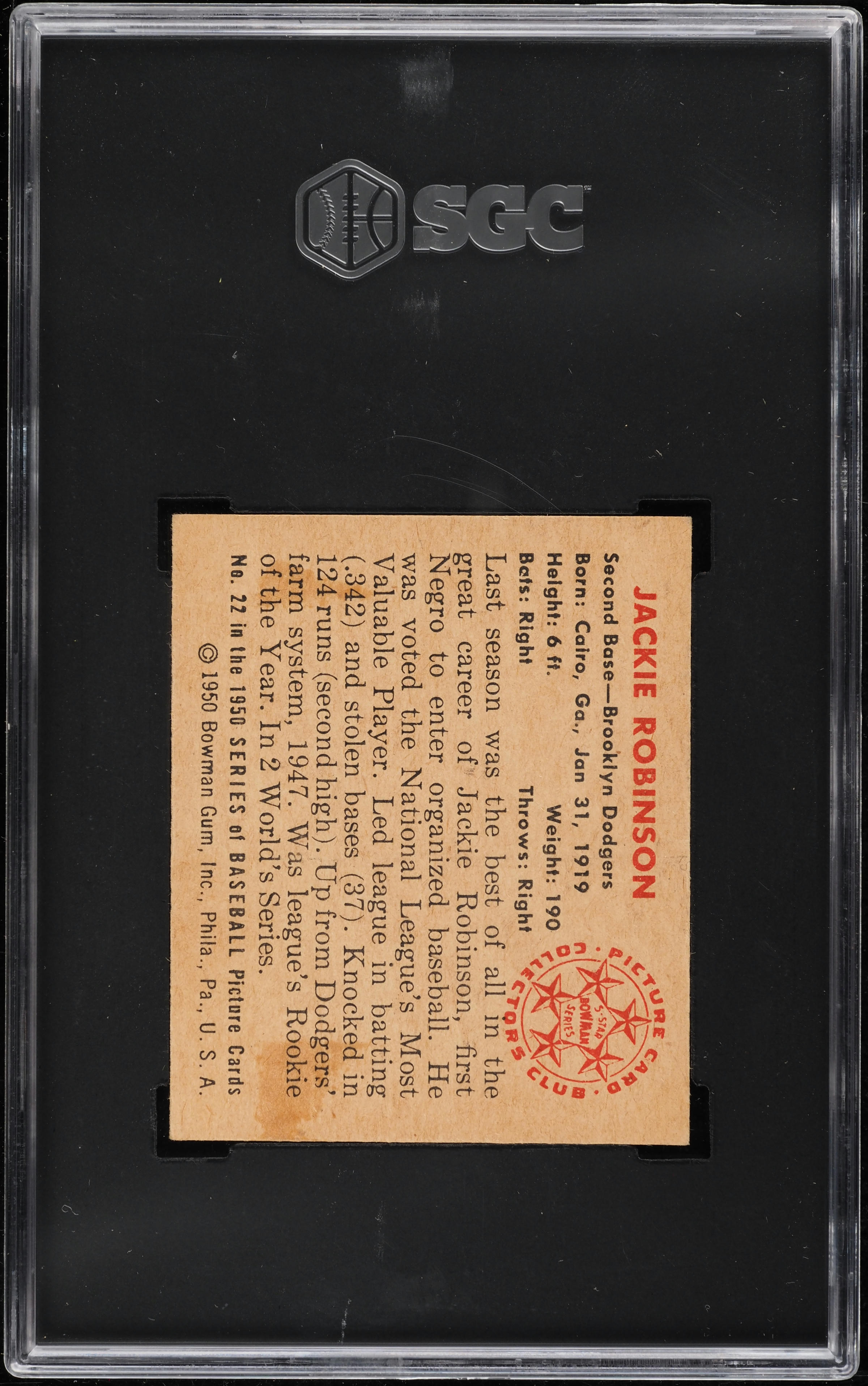 1950 Bowman Jackie Robinson #22 SGC 6.5 EXMT+