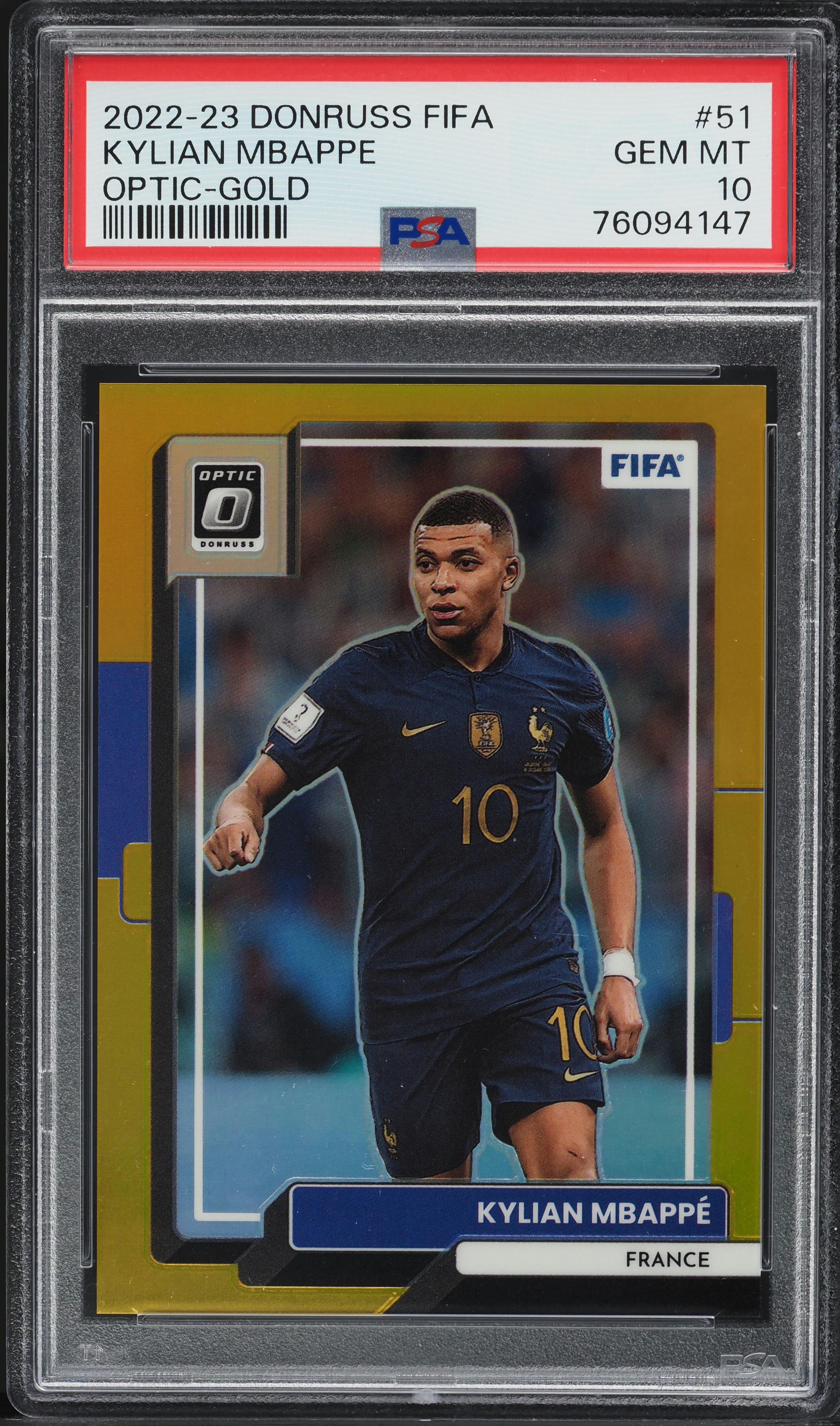 2022 Donruss FIFA Optic Gold Kylian Mbappe /10 #51 PSA 10 GEM MINT