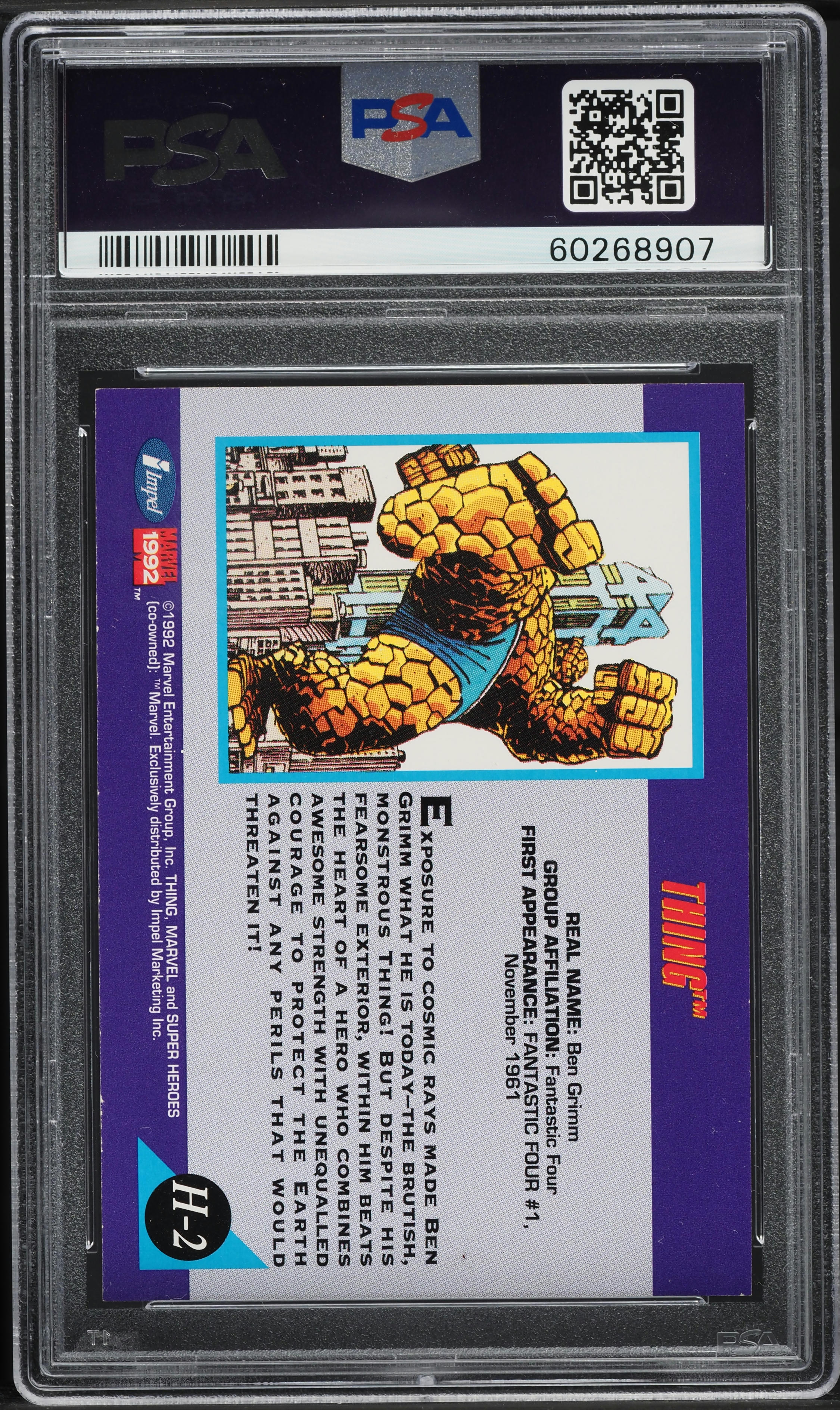 1992 Impel Marvel Universe Hologram Thing #H-2 PSA 9 MINT