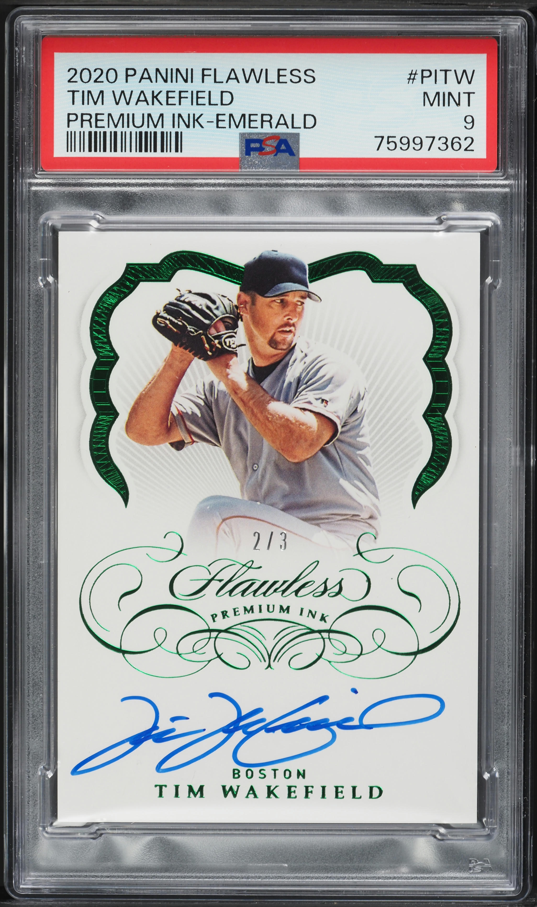 2020 Panini Flawless Premium Ink Emerald Tim Wakefield AUTO /3 #PI-TW PSA 9 MINT