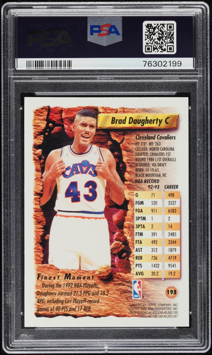 1993 Finest Refractor Brad Daugherty #193 PSA 8 NM-MT