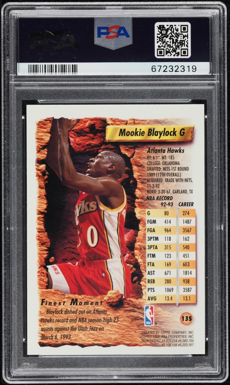 1993 Finest Refractor Mookie Blaylock #135 PSA 8 NM-MT
