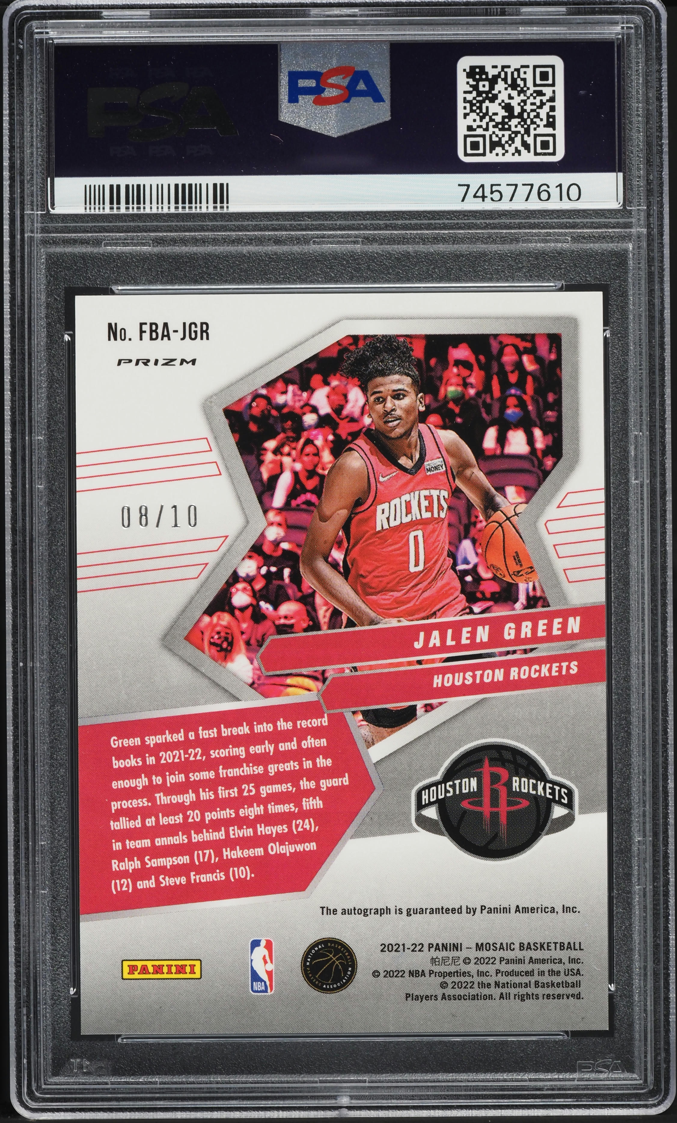 2021 Panini Mosaic Fast Break Gold Jalen Green ROOKIE AUTO /10 PSA 10 GEM MINT