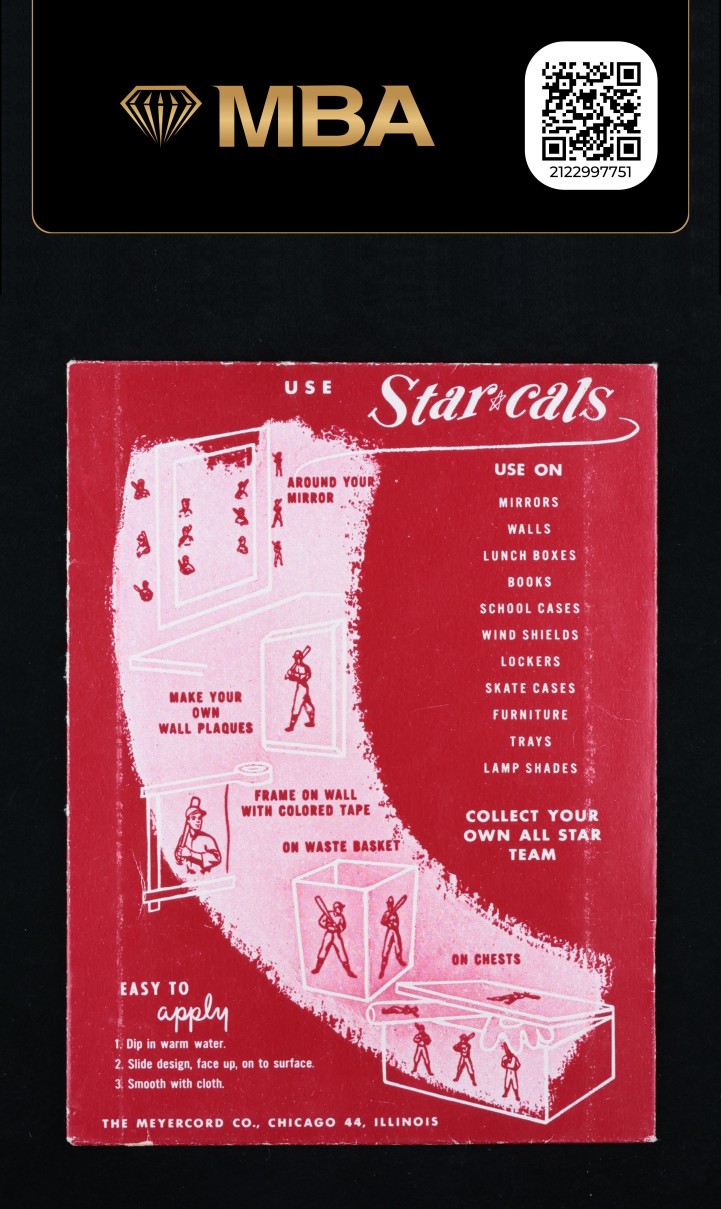 1952 Star-Cal Decal Type-1 Dutch Leonard #80B MBA AUTH