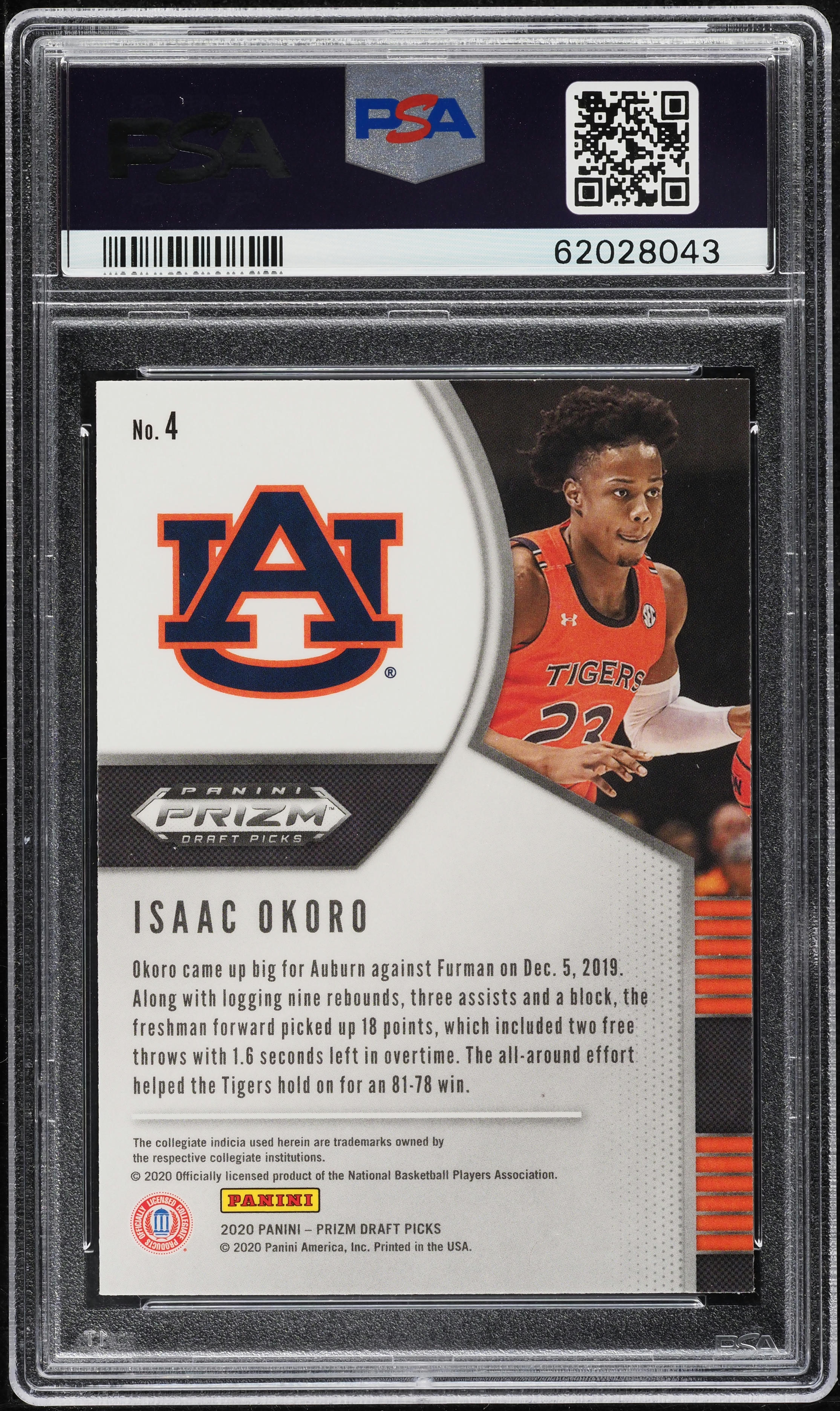 2020 Panini Prizm Draft Picks Isaac Okoro ROOKIE #4 PSA 9 MINT